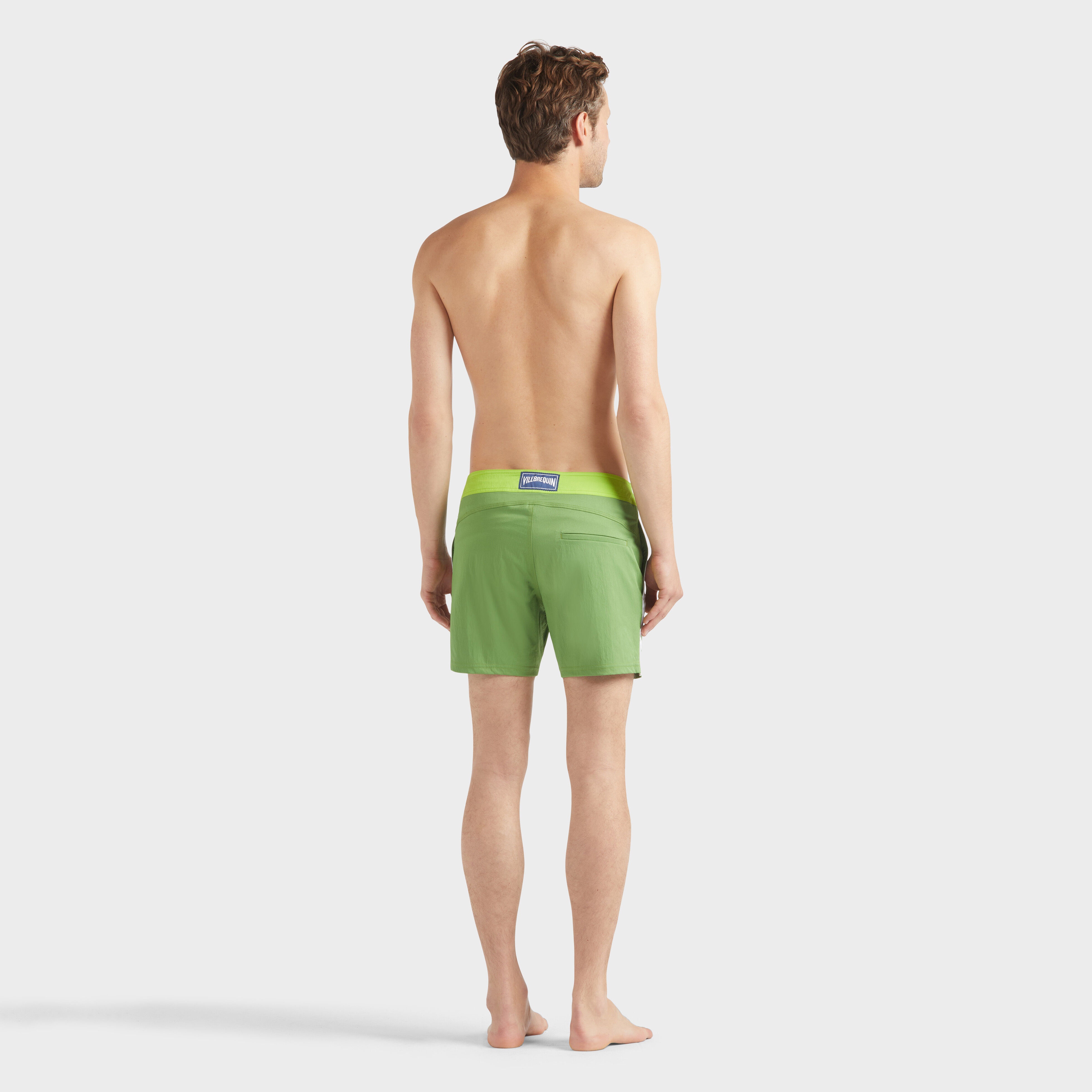 Men Stretch Swim Trunks Flat Belt Color Block - 4