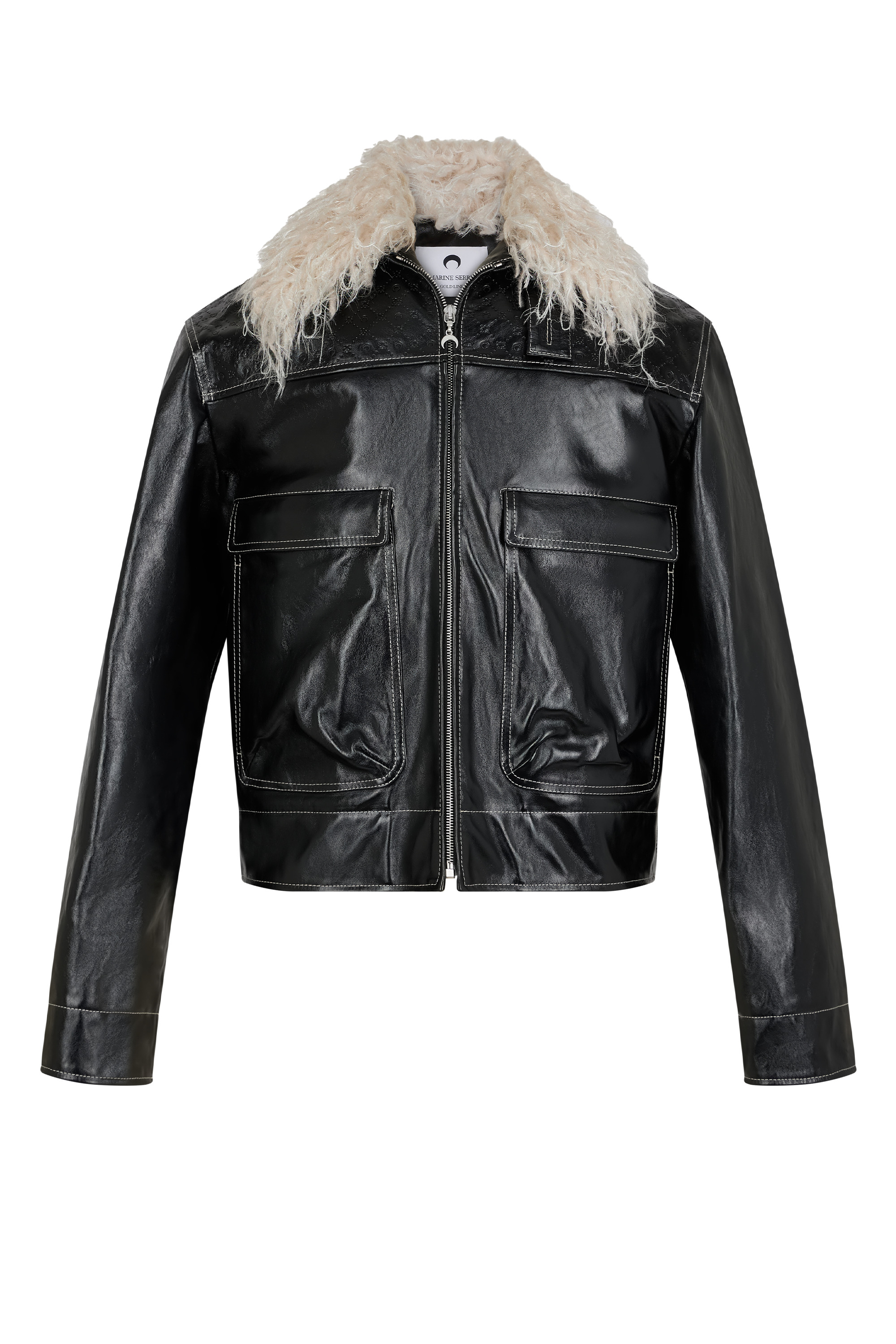 Embossed Leather Bomber Jacket - 1