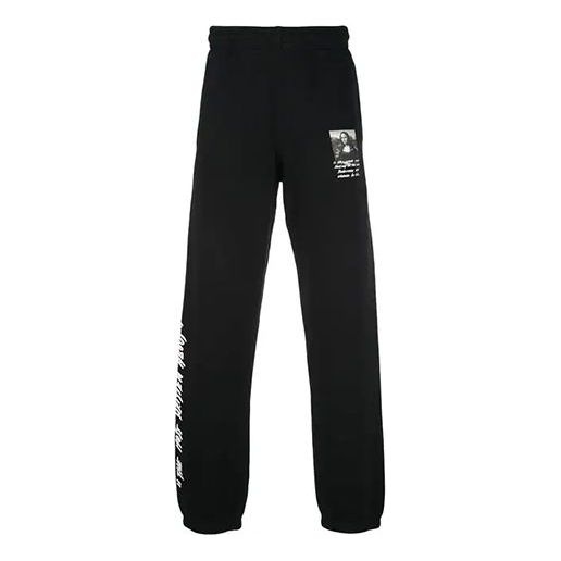 Off-White Mona Lisa Pattern Alphabet Printing Sports Long Pants Black OMCH014S190030051020 - 1