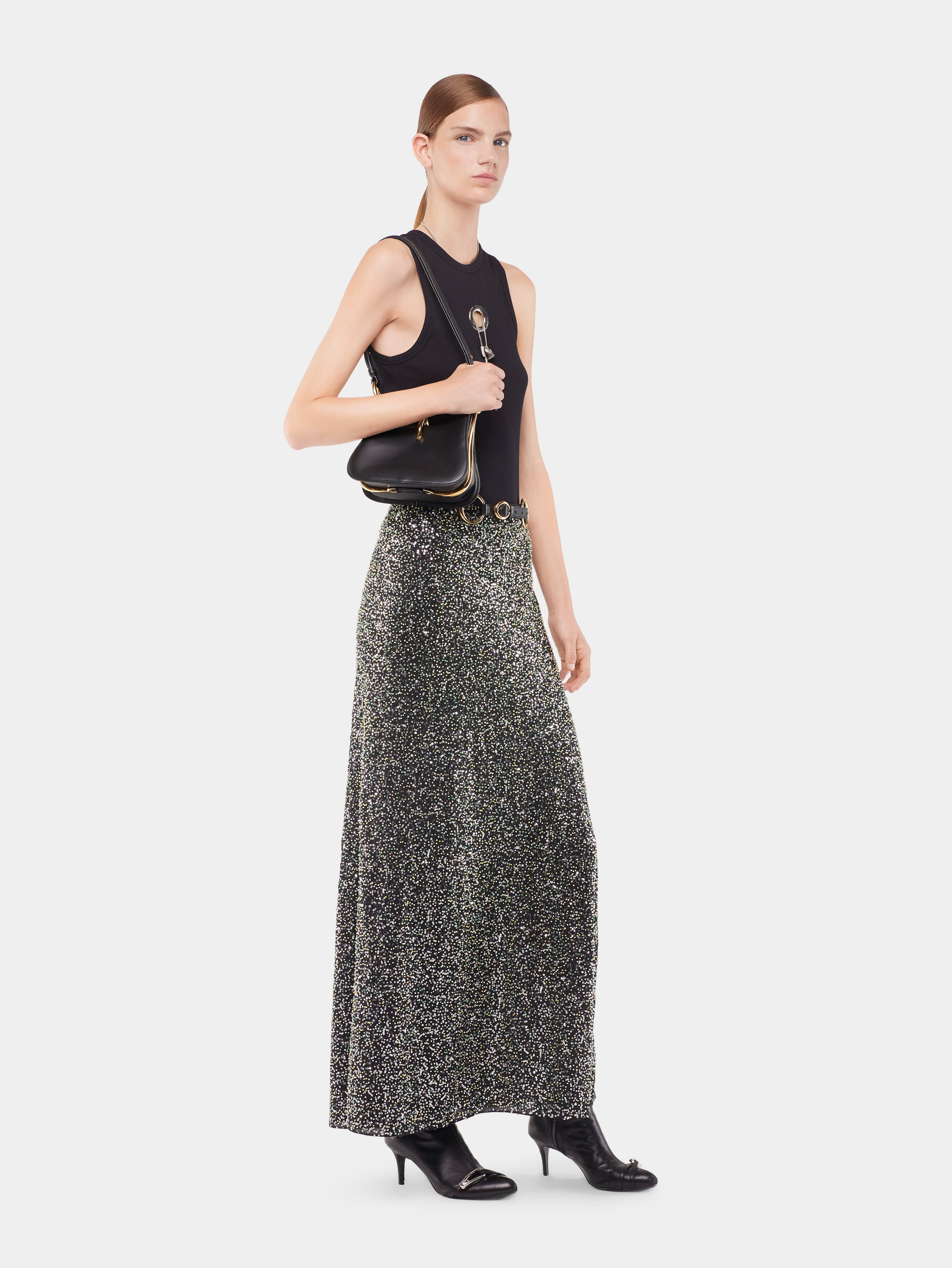 MIDI SKIRT IN CREPE WITH SEQUIN EMBROIDERY DETAILS - 3