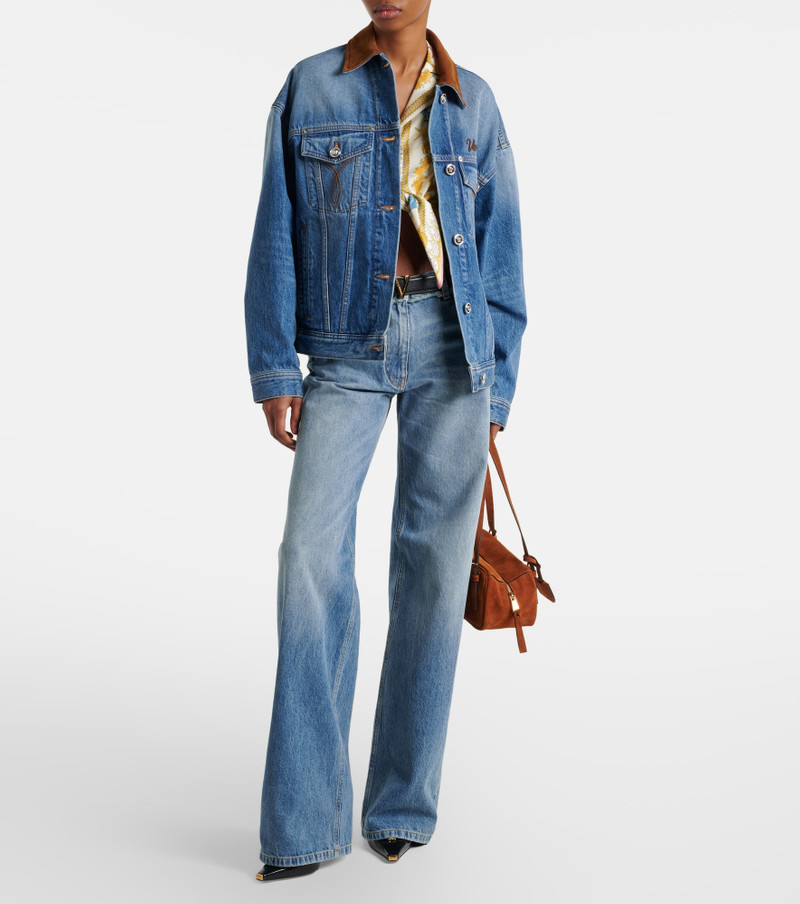VERSACE Trucker suede-trimmed denim jacket outlook