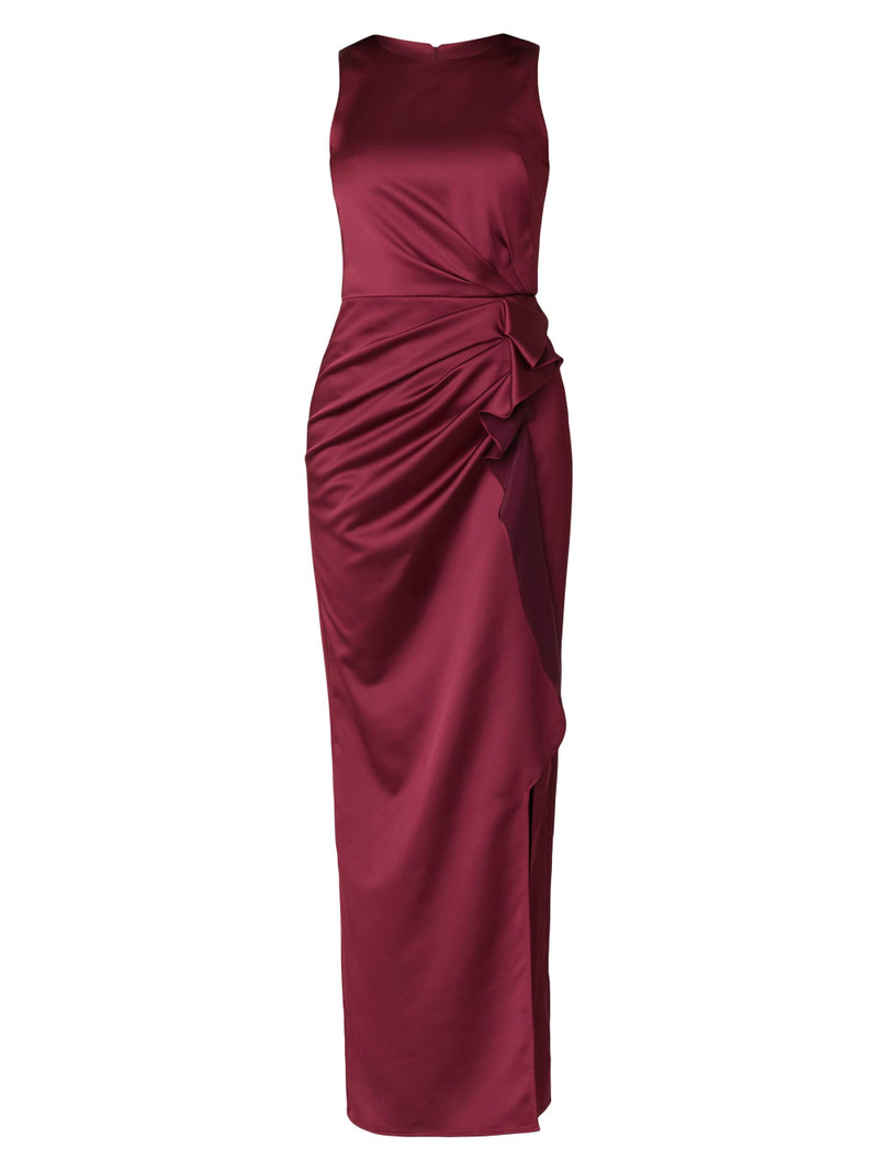 Women's Stone Satin Drape Sheath Gown - Bordeaux 1