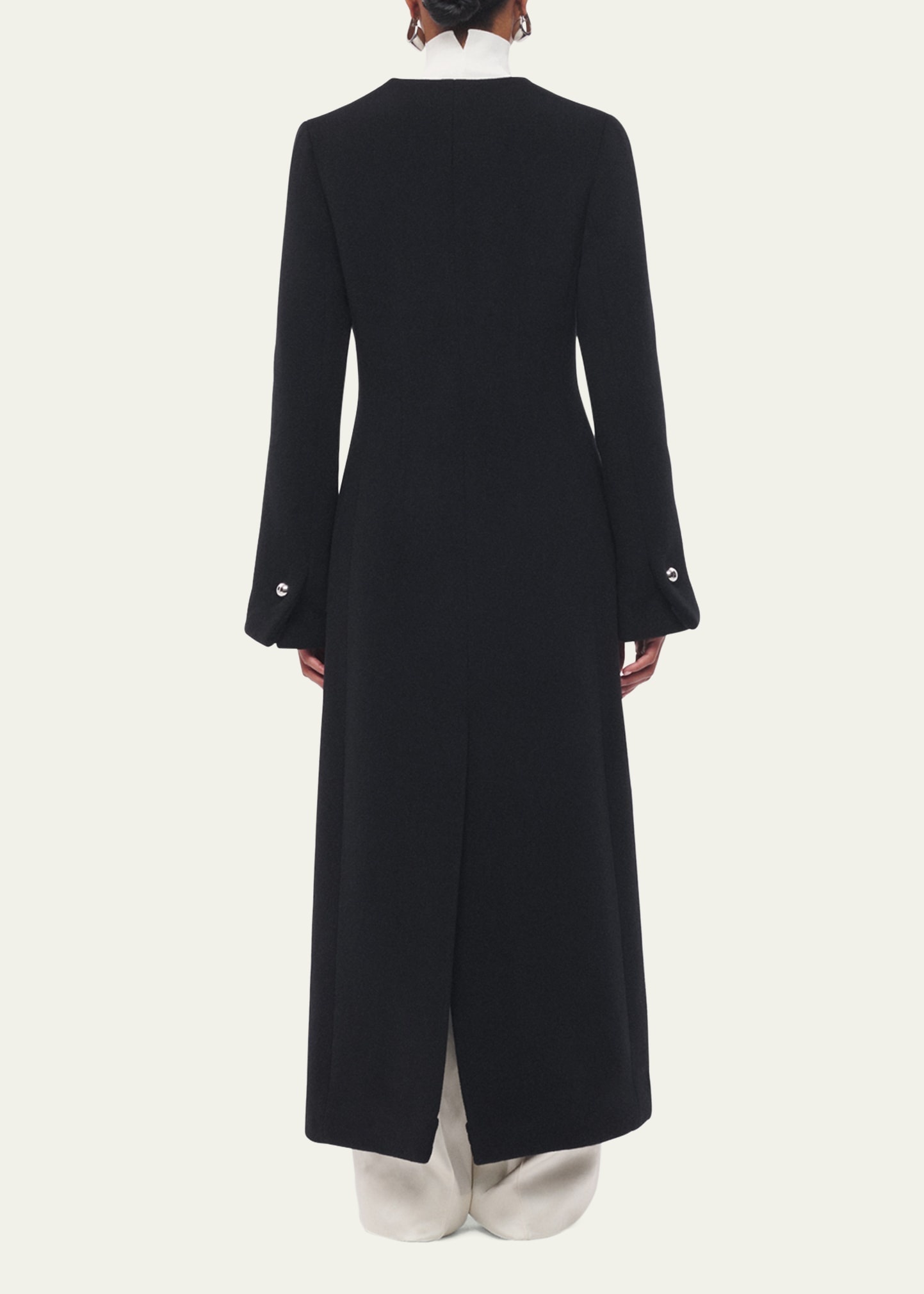 Long Deep V Scarf Cashmere Coat - 3