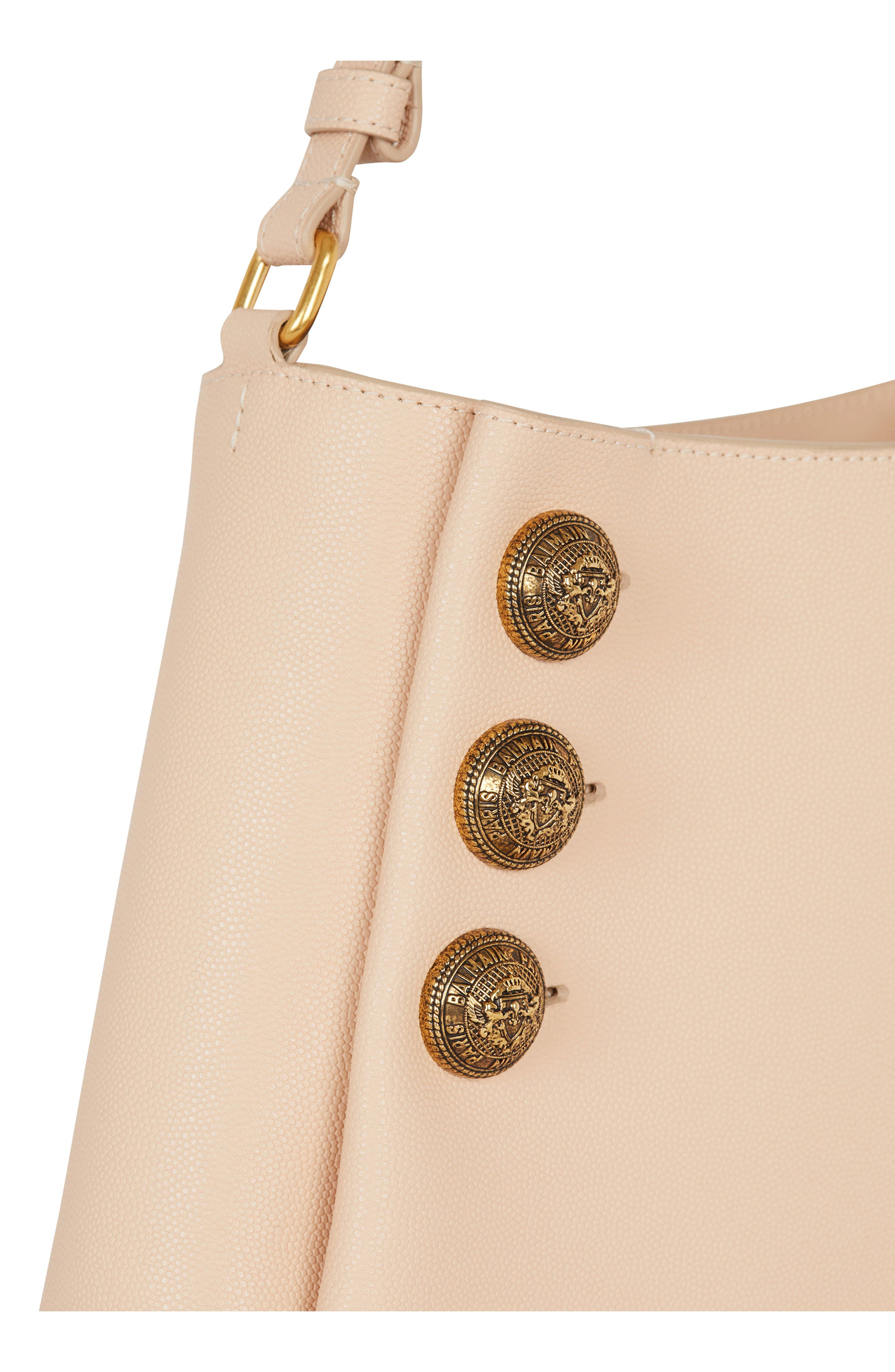 Balmain Emblem Crest Button Leather Shoulder Bag in 0Dx Nude/Pink at Nordstrom - 4