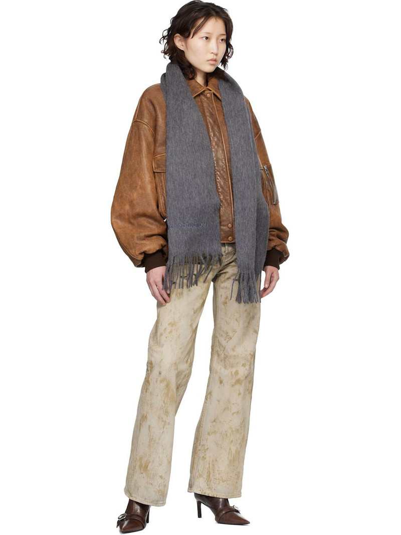 Acne Studios Gray Wool Logo Scarf outlook