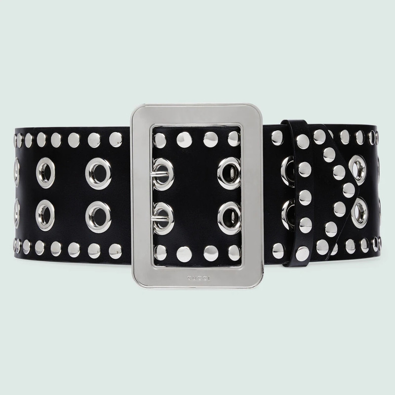 Wide belt with eyelet and stud motif 1