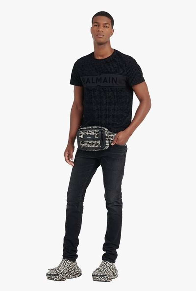 Balmain Slim cut faded black cotton jeans with embossed Balmain logo outlook