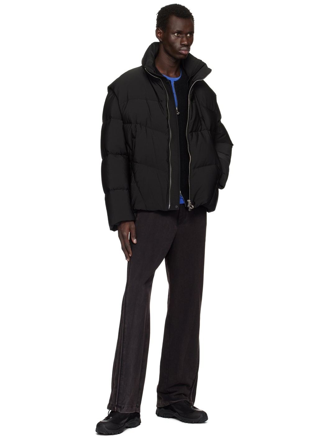 Black Detachable Sleeves Jacket - 5