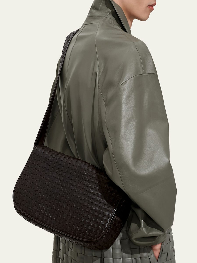 Bottega Veneta Men's Large Intrecciato Leather Flap Messenger Bag outlook