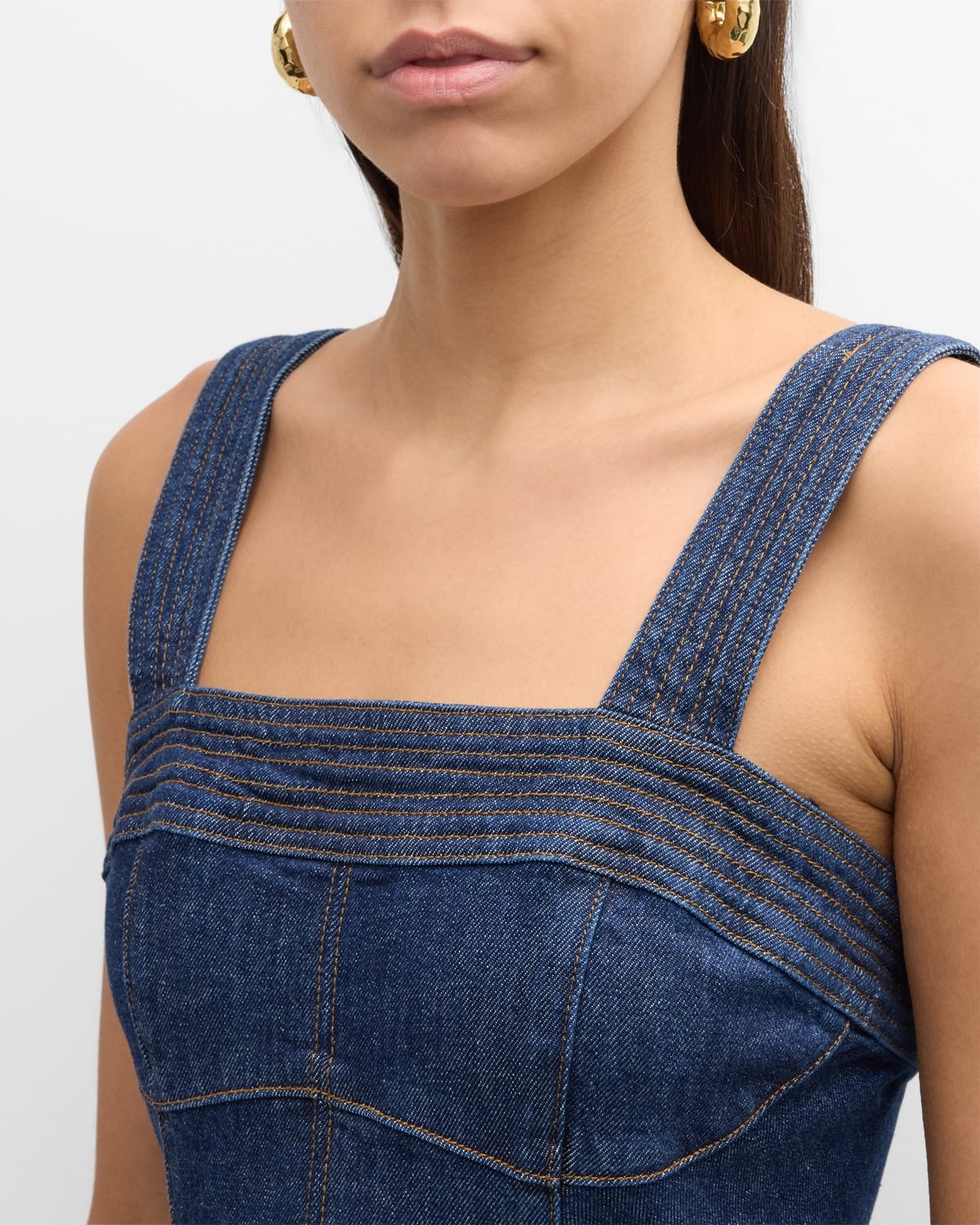 Cici Bustier Denim Pinafore Midi Dress - 5