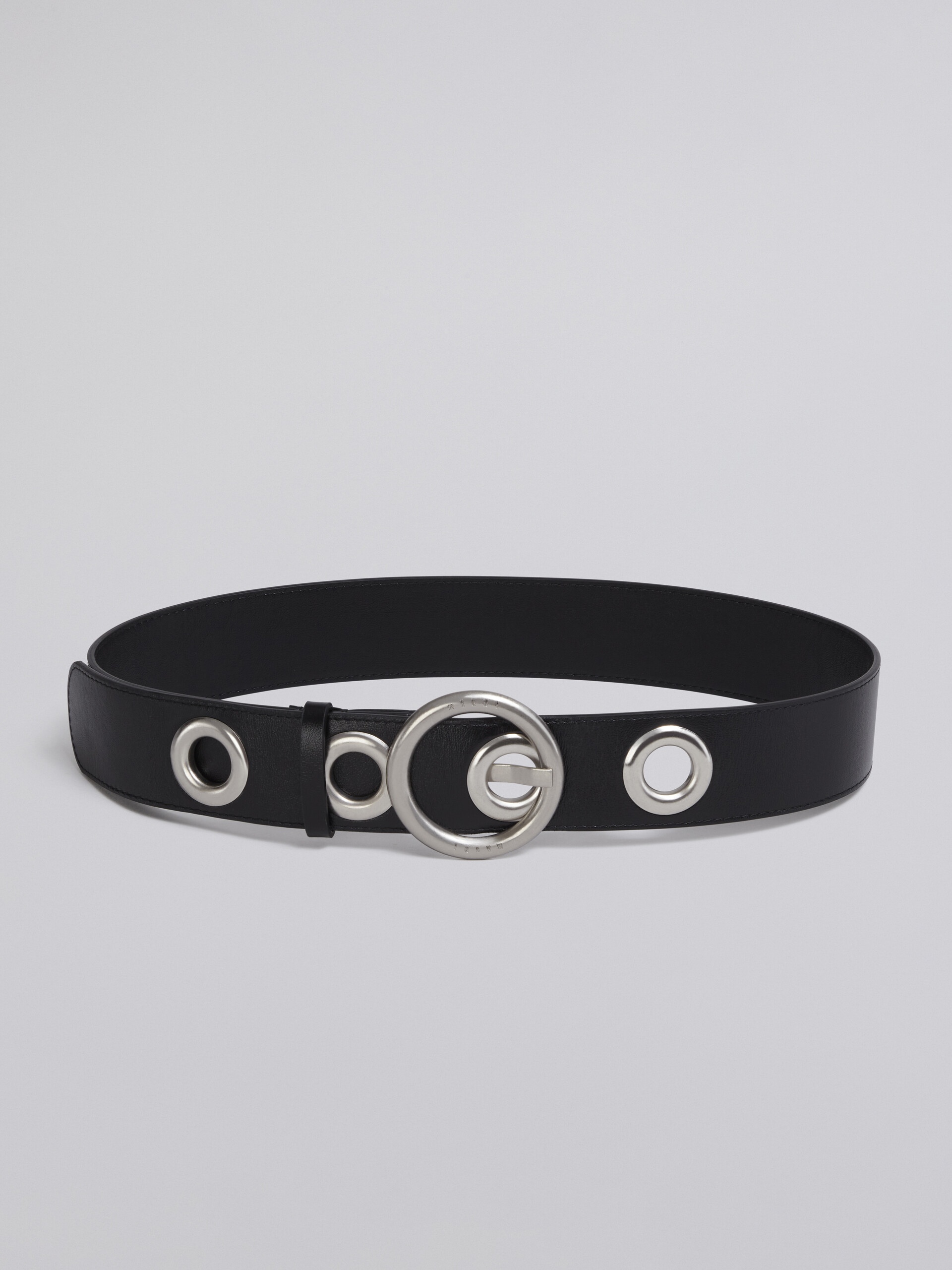 BLACK CALFSKIN BELT WITH METAL EYELETS - 1