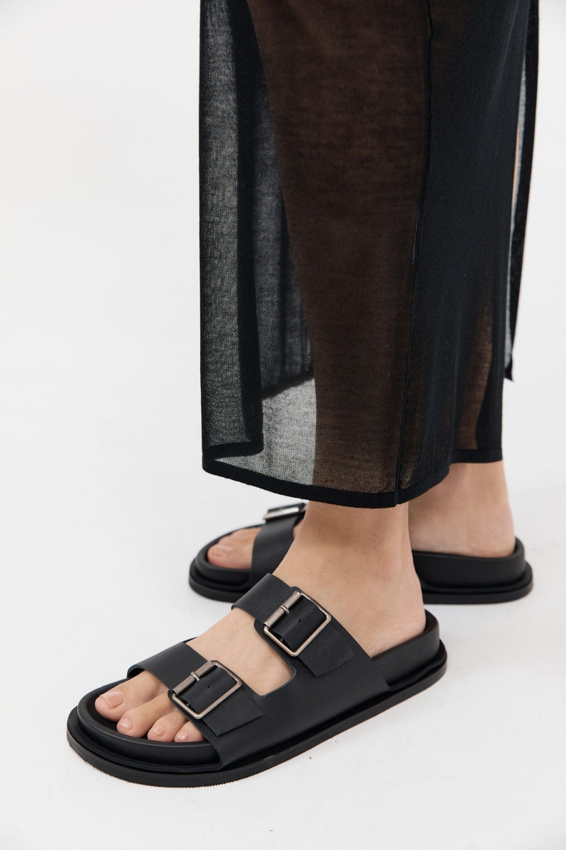 ST. AGNI Double Buckle Slides - Black outlook