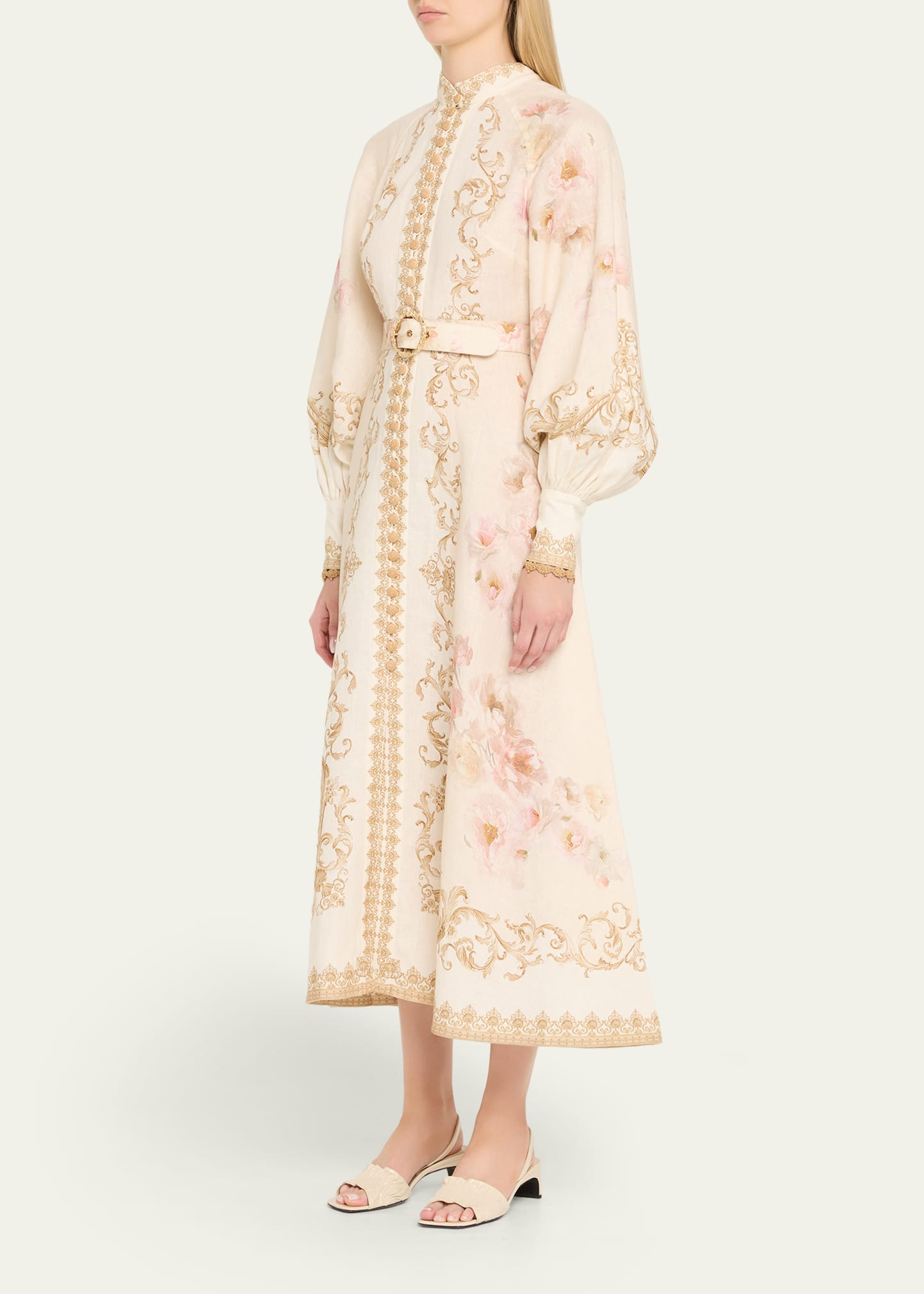 Buttoned Linen Midi Dress - 4