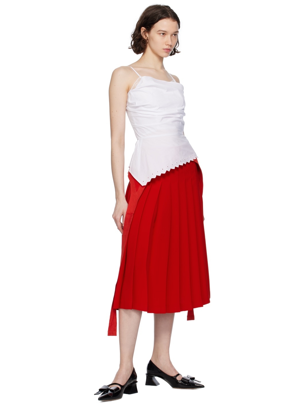 Red Pleated Midi Skirt - 4