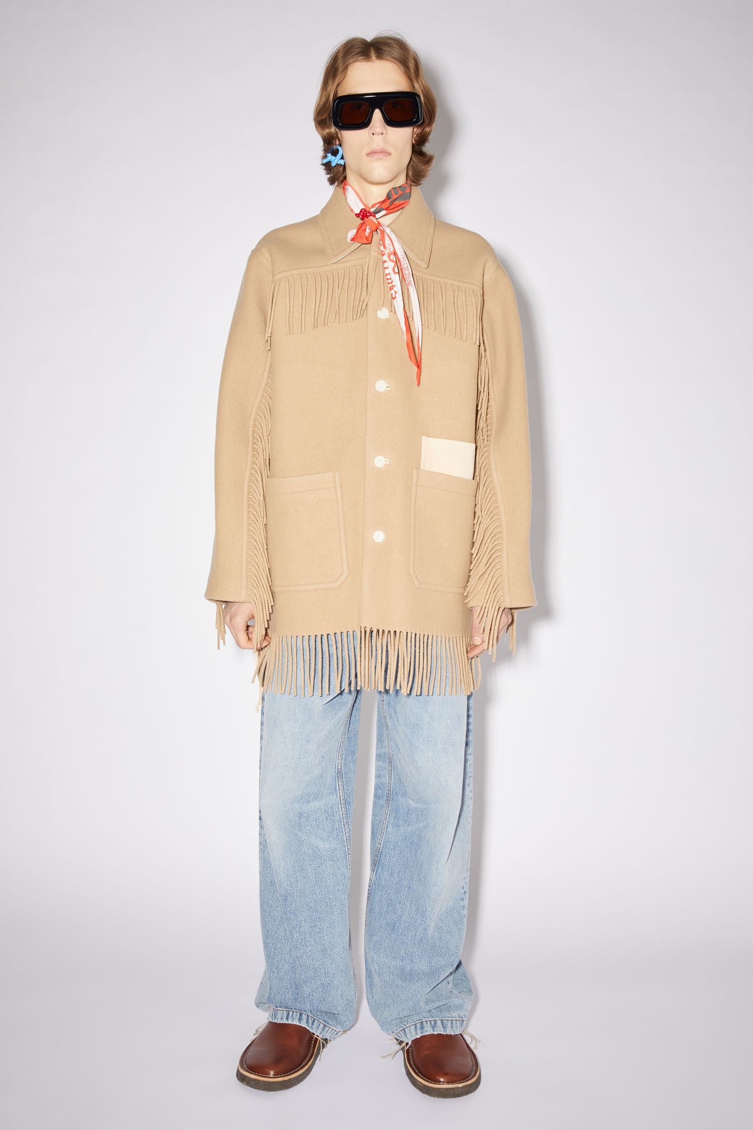 Fringed blanket coat - Beige - 2