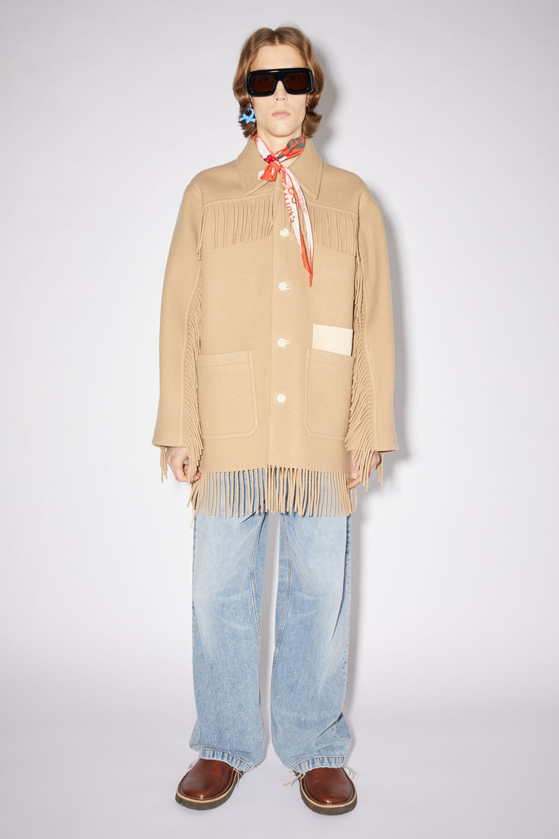 Acne Studios Fringed blanket coat - Beige outlook