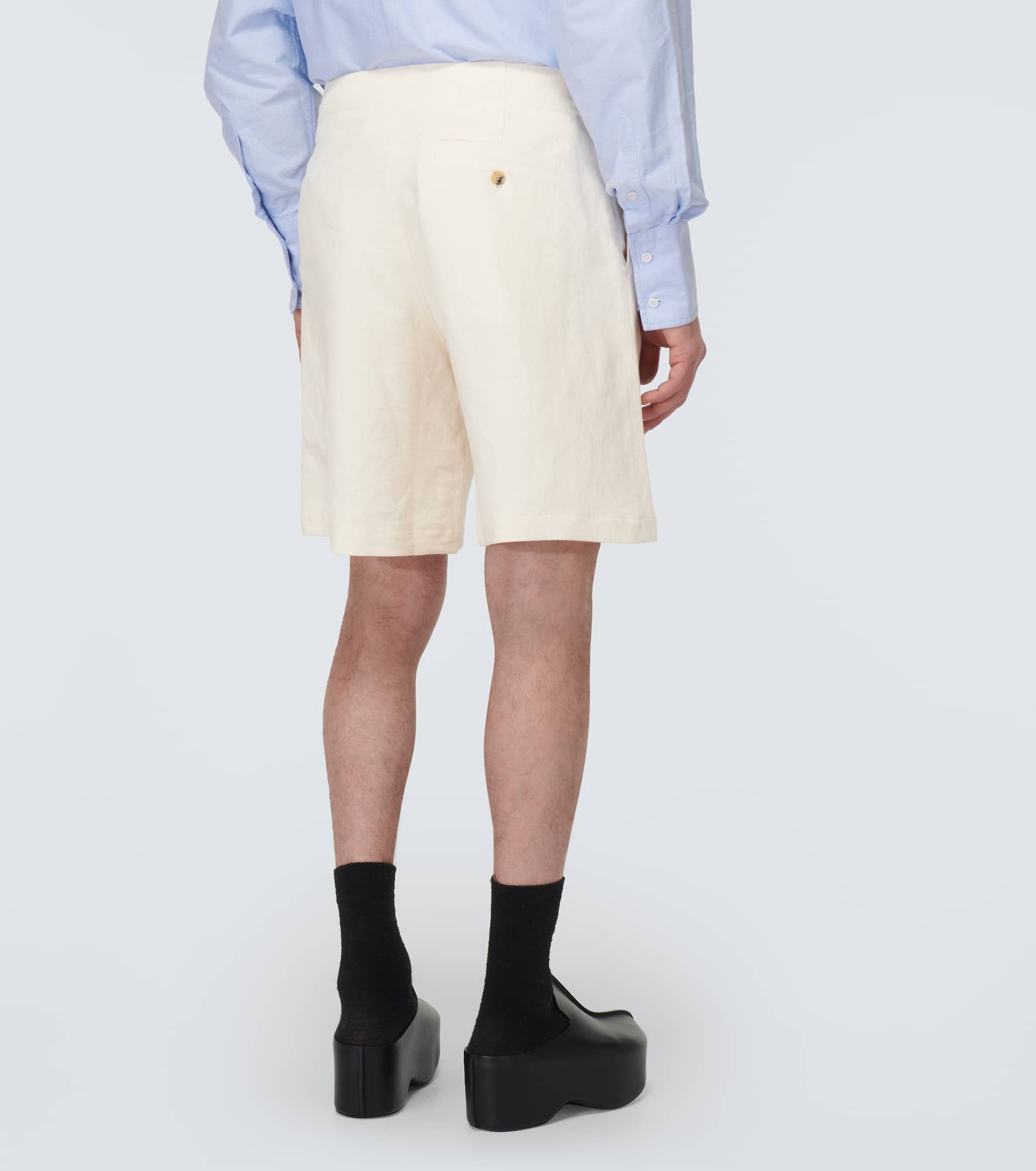 Logo high-rise cotton and linen shorts - 4