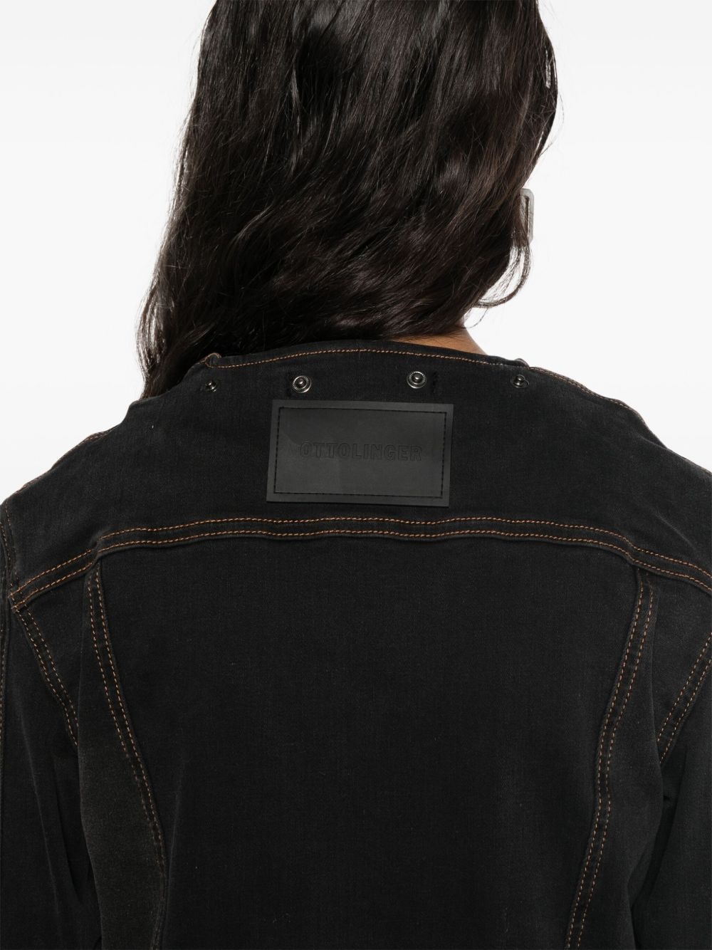 draped collar denim jacket - 5