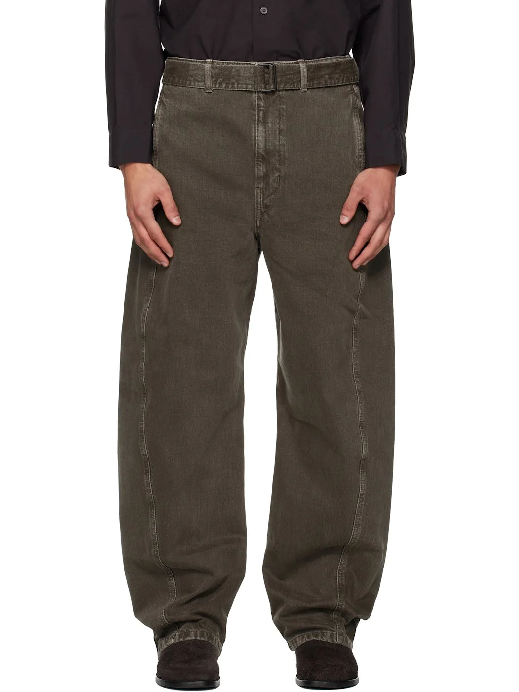 Khaki Twisted Belt Jeans - 1