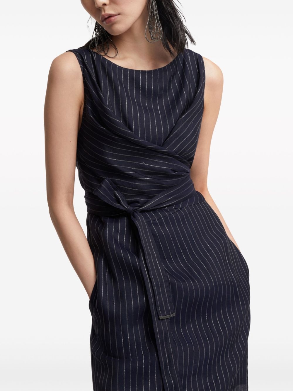 Brunello Cucinelli Cotton Pinstriped Dress With Shiny Details - 6