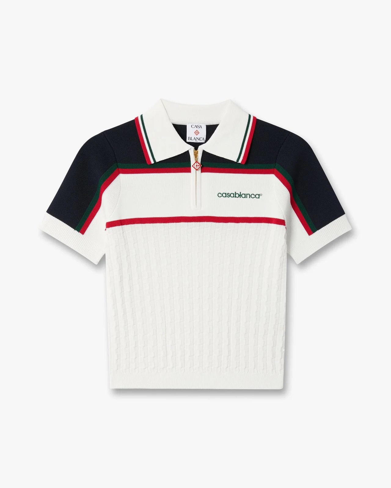 Cream & Navy Knit Tennis Short Sleeve Polo Shirt - 1