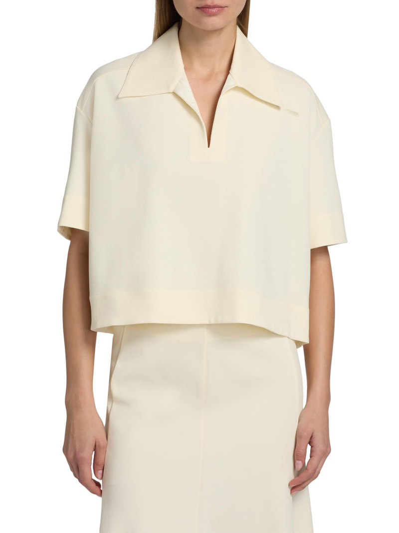 Women's Textured Crepe Short-Sleeve Polo Shirt - Chalk 3