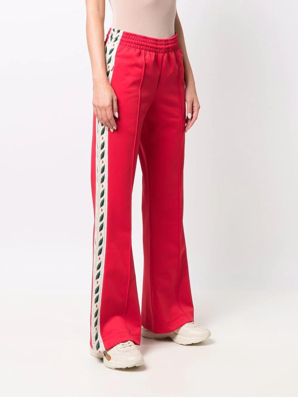 floral-embroidered flared trousers - 3