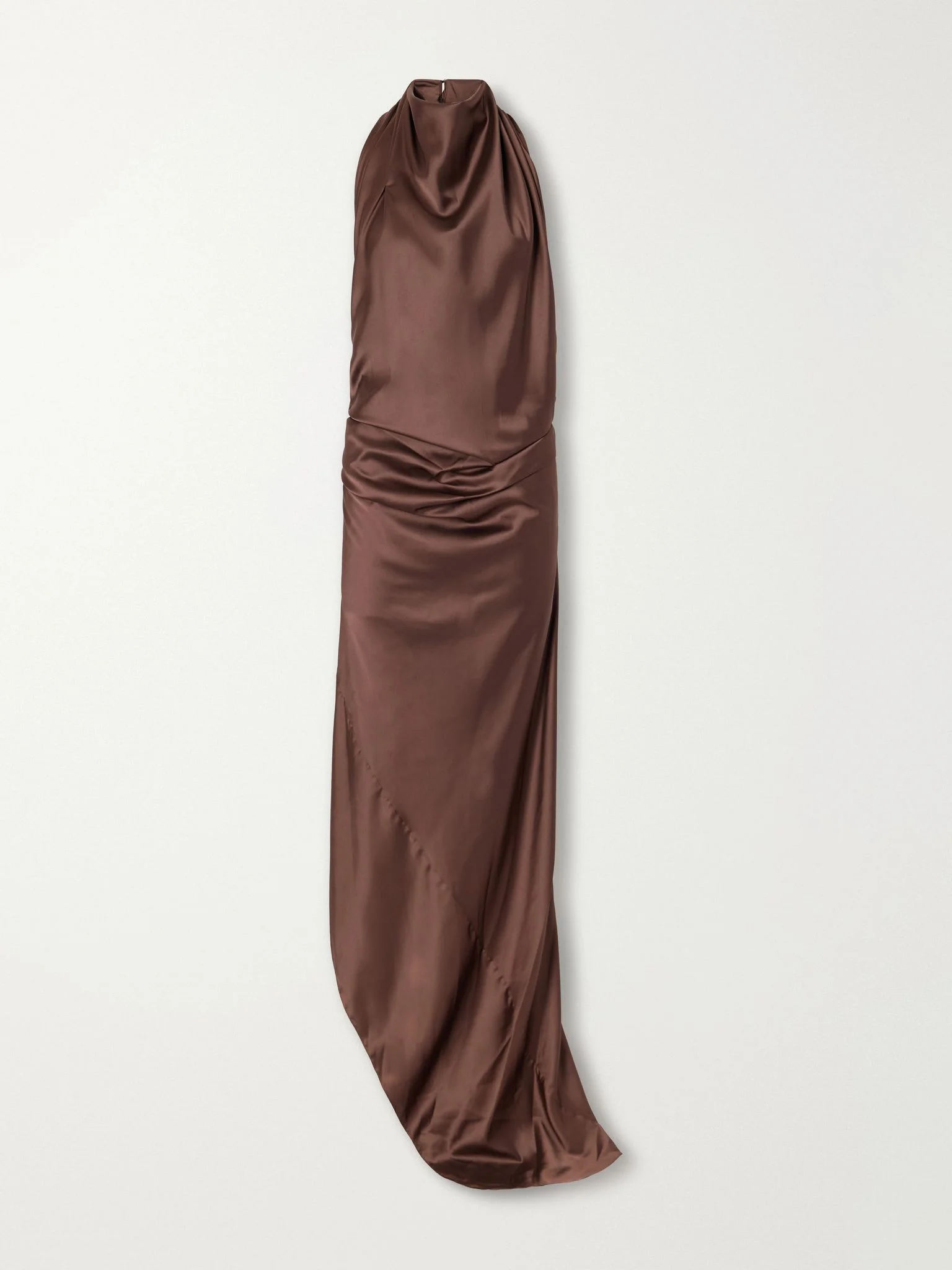 Open-back gathered silk-satin halterneck maxi dress Brown - 1