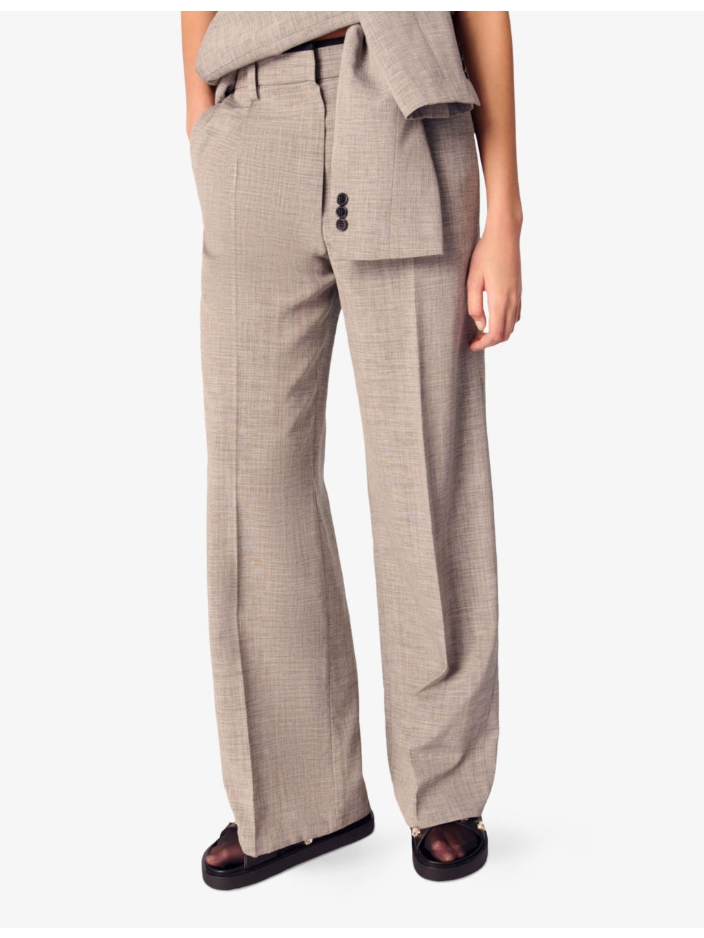 Pintuck-seam mid-rise wide-leg woven trousers - 5