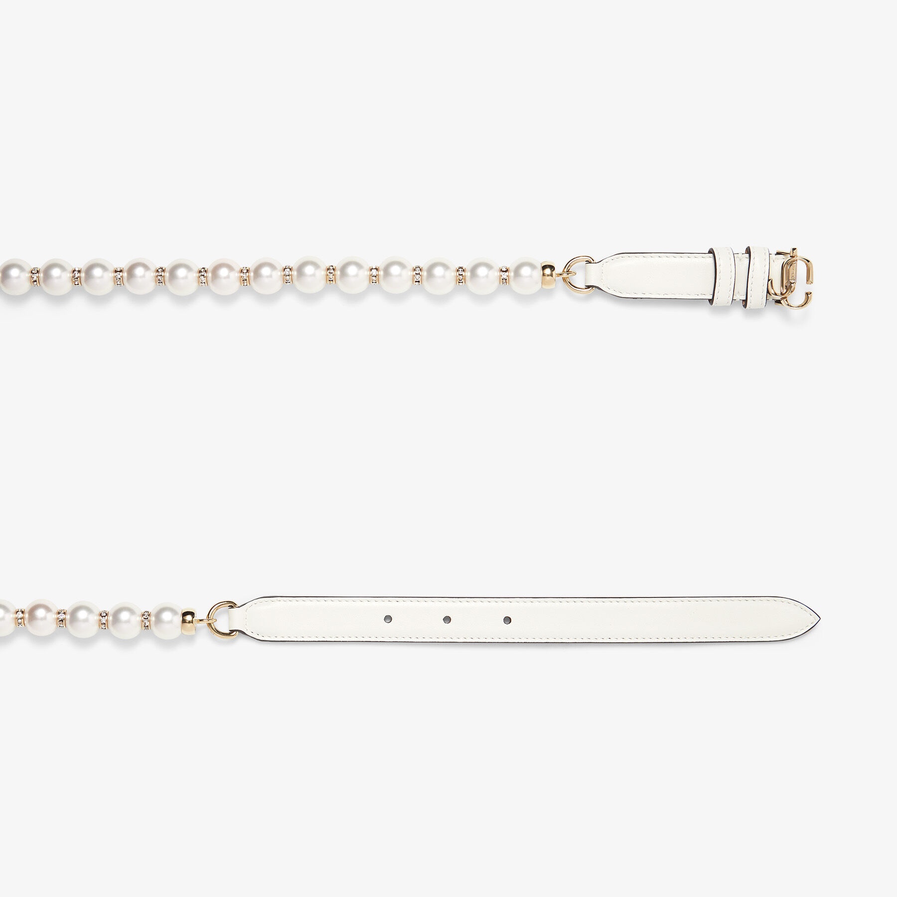 JC Chain
Latte Leather Waist Belt with Pearls and Gold JC Emblem - 4