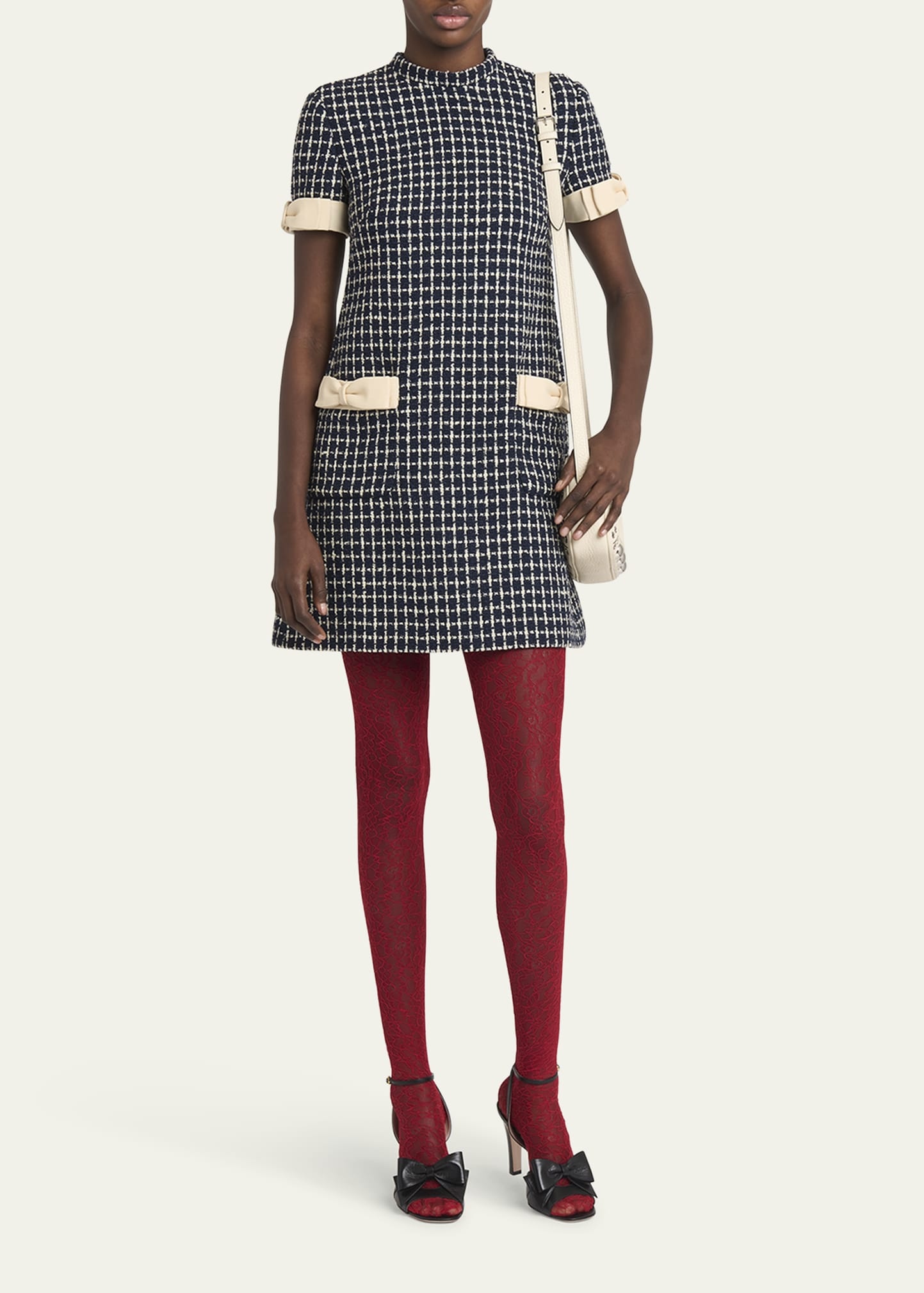 Bow-Embellished Boucle Mini Dress - 2