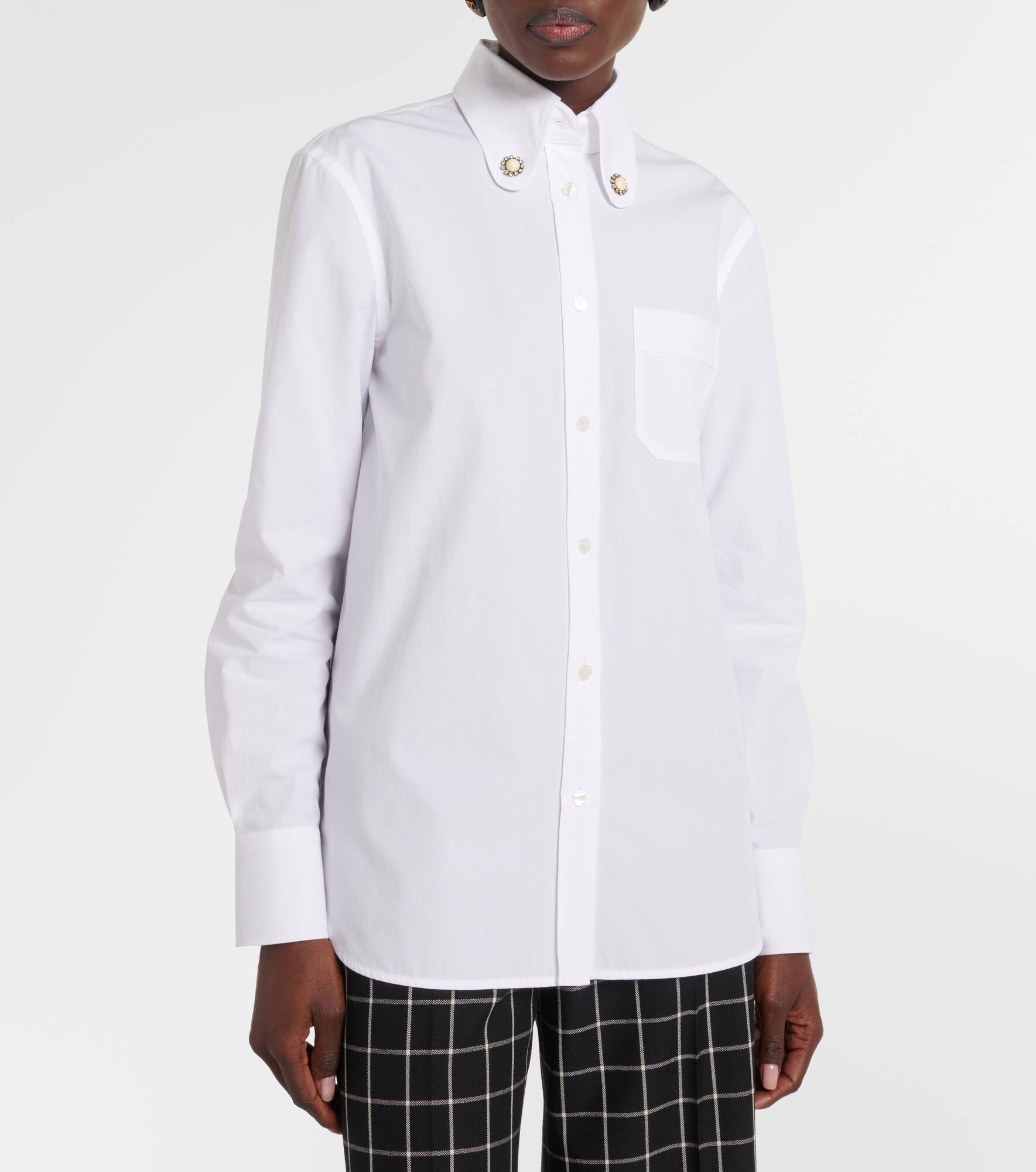 Faux pearl-embellished cotton poplin shirt - 6