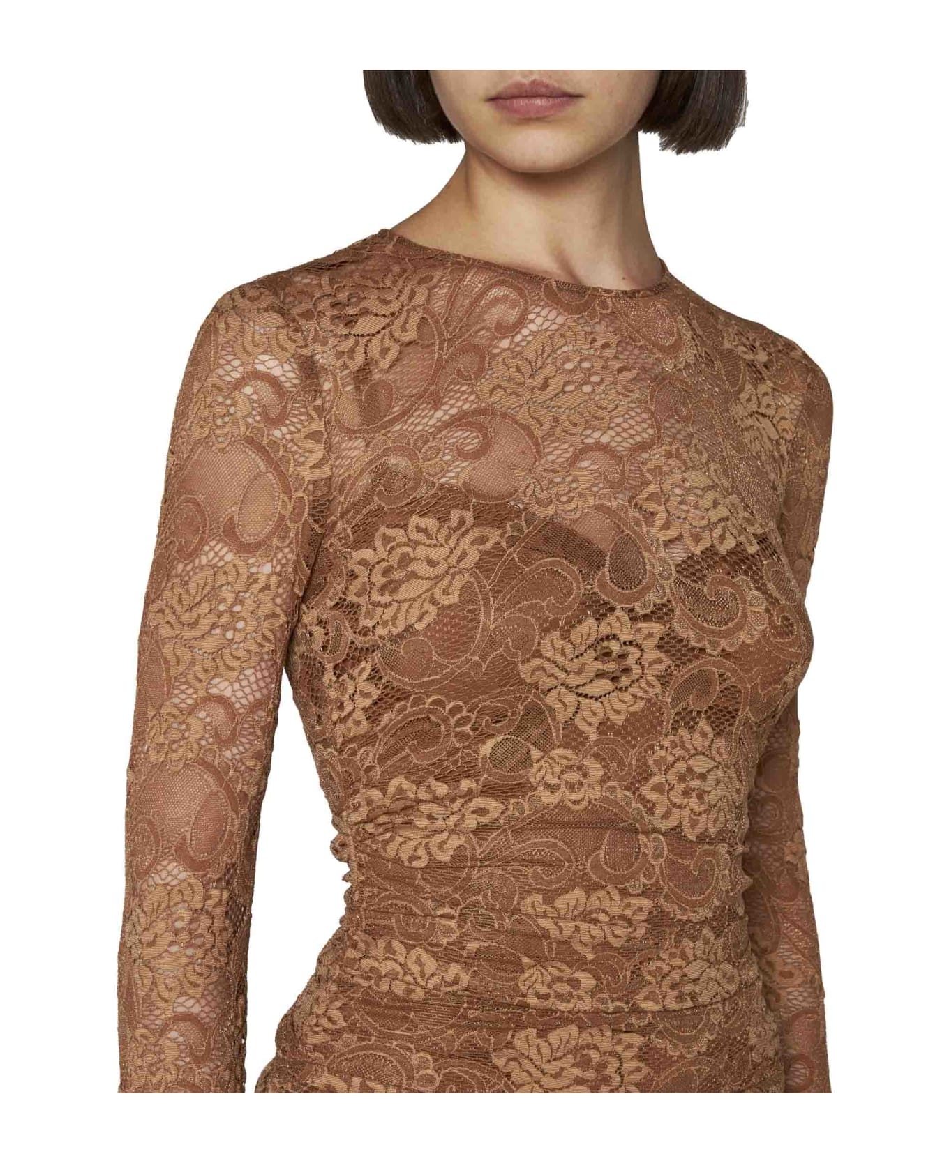 Lace Paneled Longsleeved Short Dress - 5