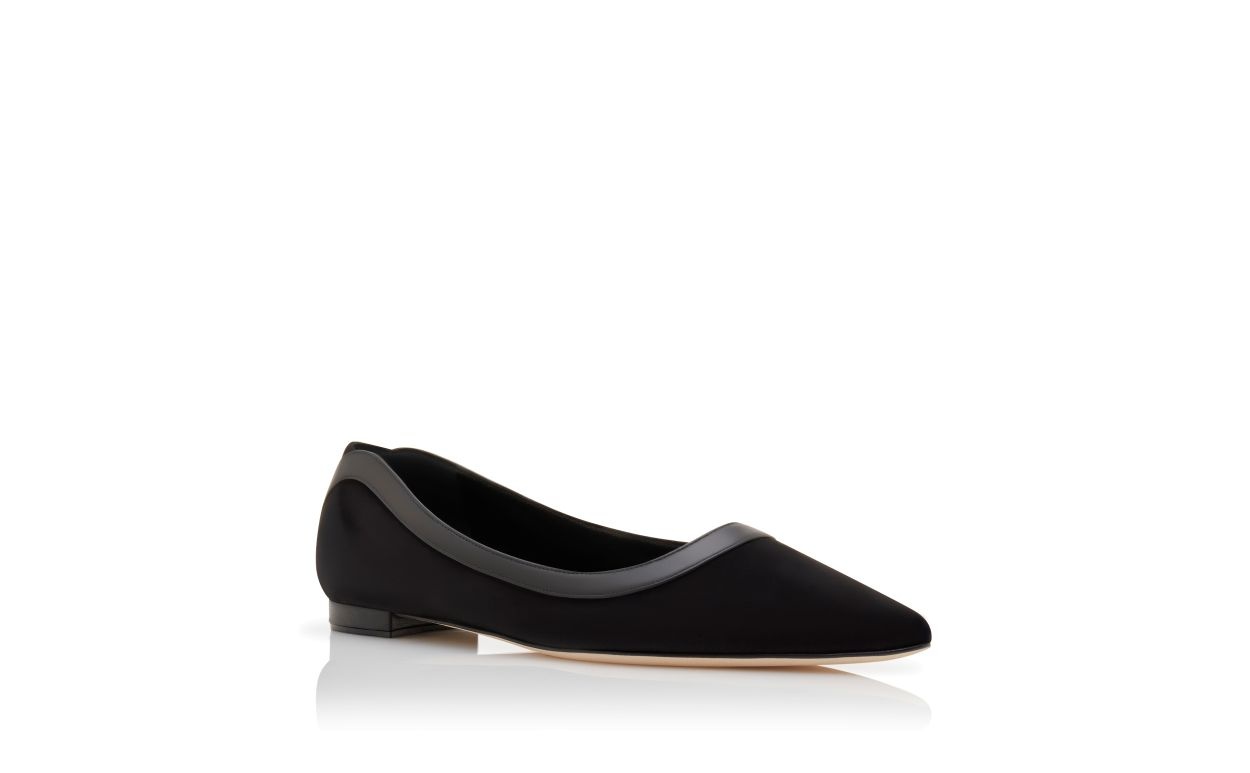 Black Suede Scalloped Detail Flat Pumps - 3