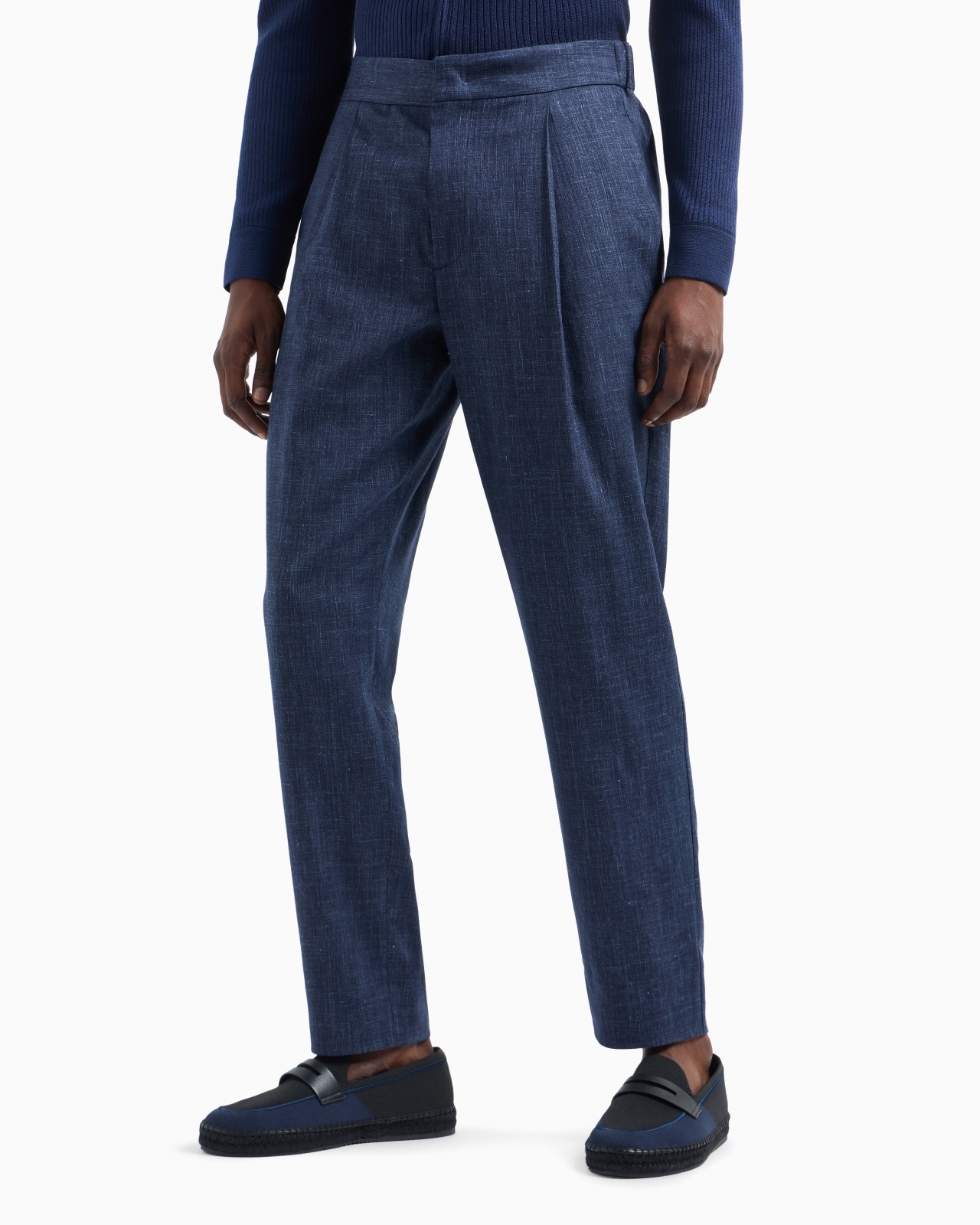 WOOL, SILK AND LINEN CANVAS SINGLE-PLEAT TROUSERS - 2