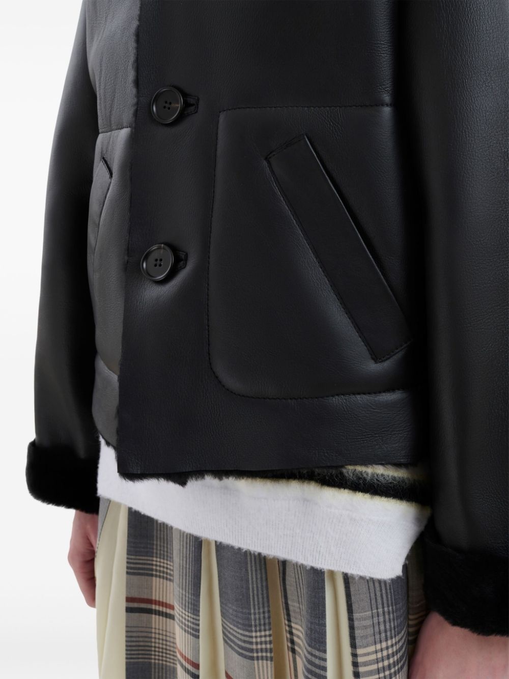 shearling-trim leather jacket - 5