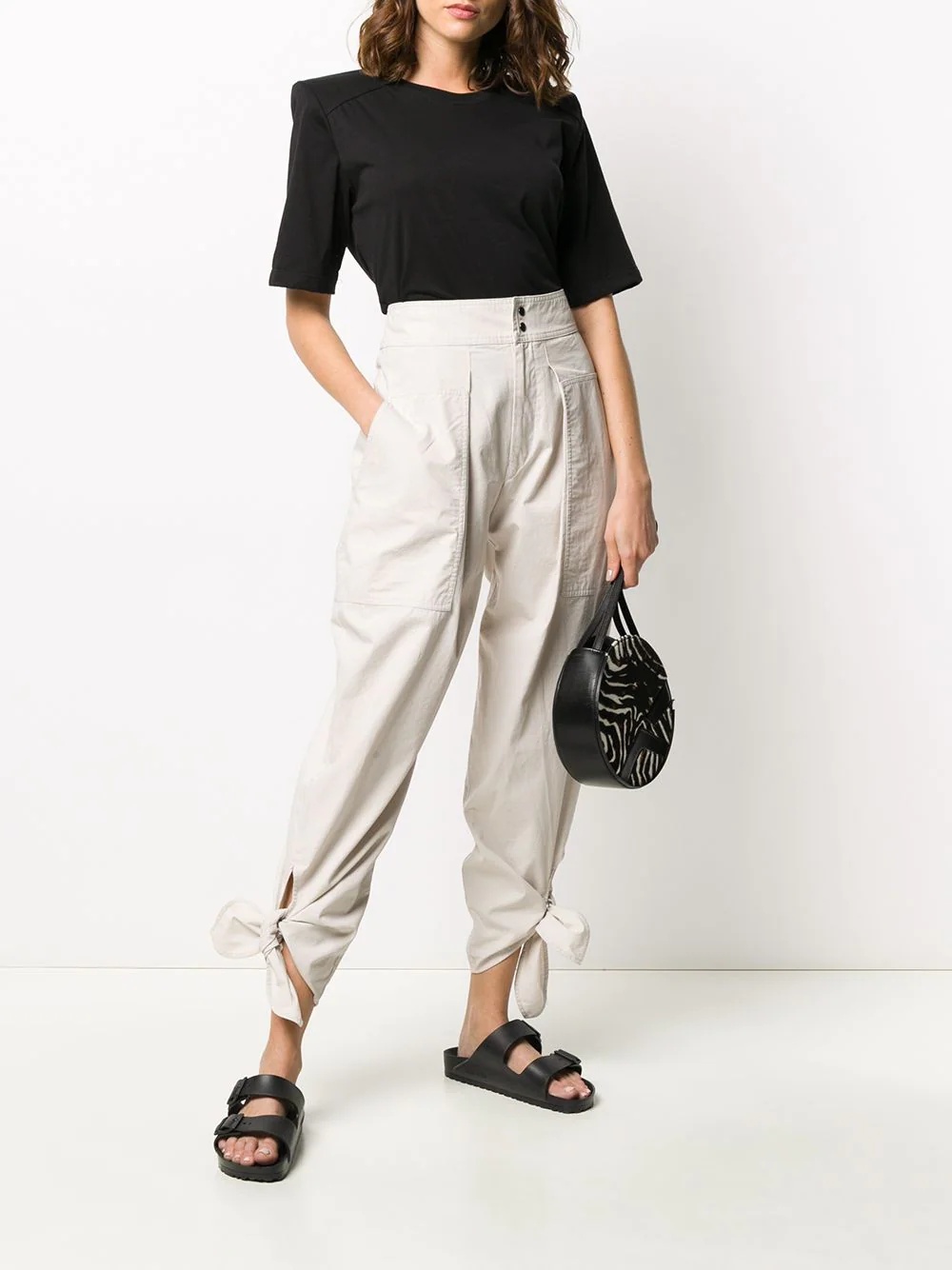 tied cuffs high waisted trousers - 2