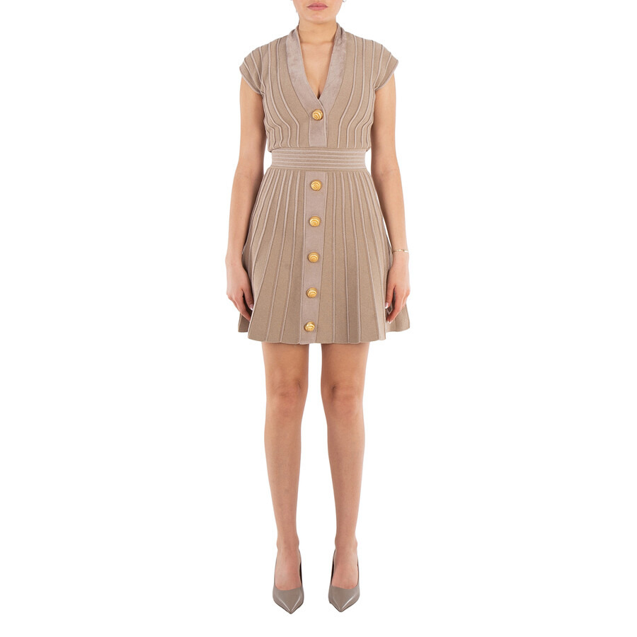 Balmain V-Neck Ribbed Mini Dress - 3