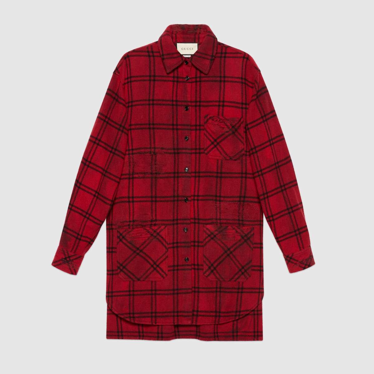 Check wool oversize shirt - 1