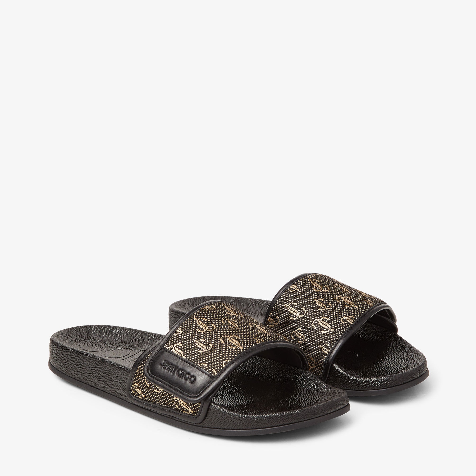Fitz/F
Black and Gold JC Monogram Jacquard Lurex and Leather Slides - 3
