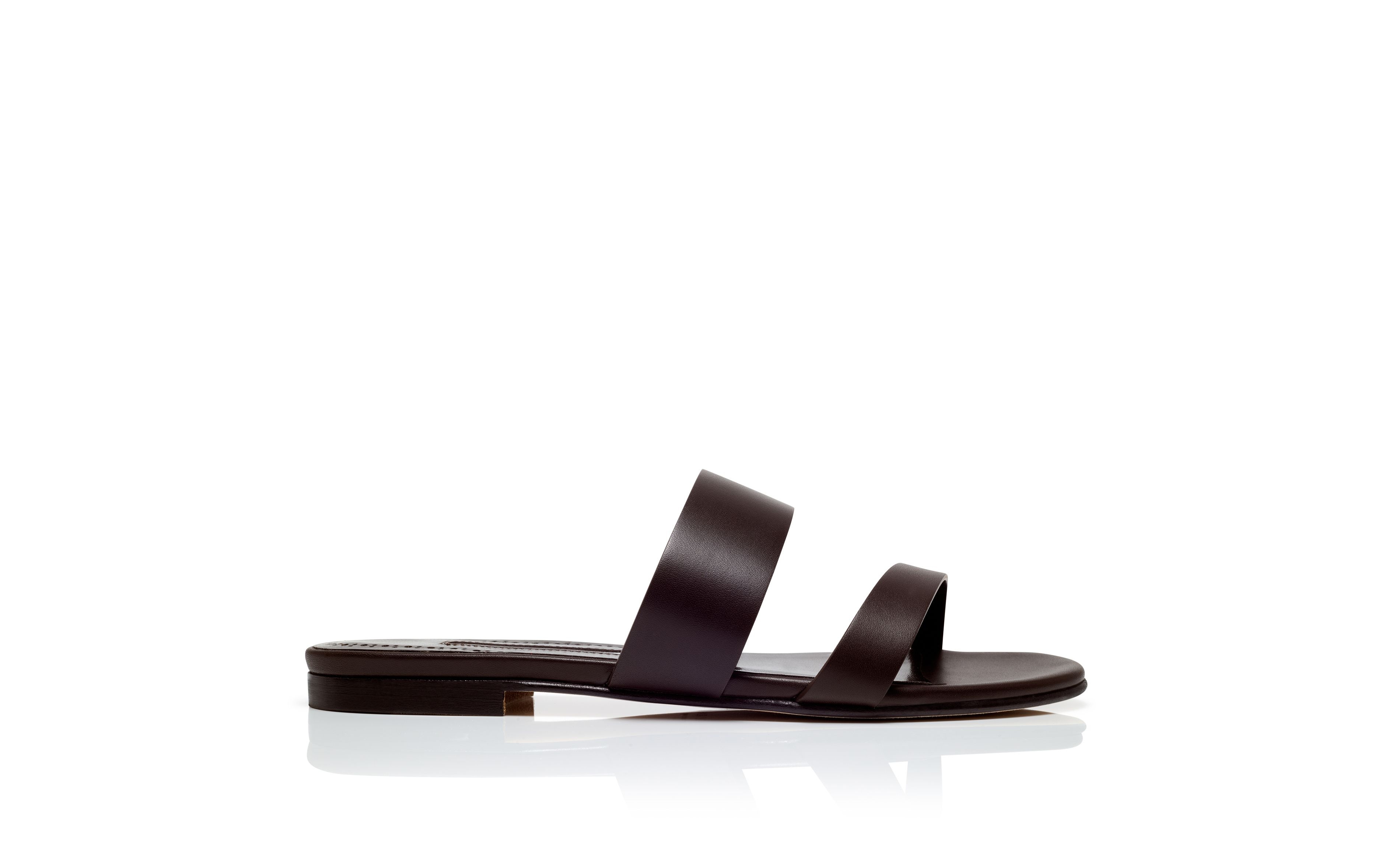 Dark Brown Calf Leather Flat Sandals - 1