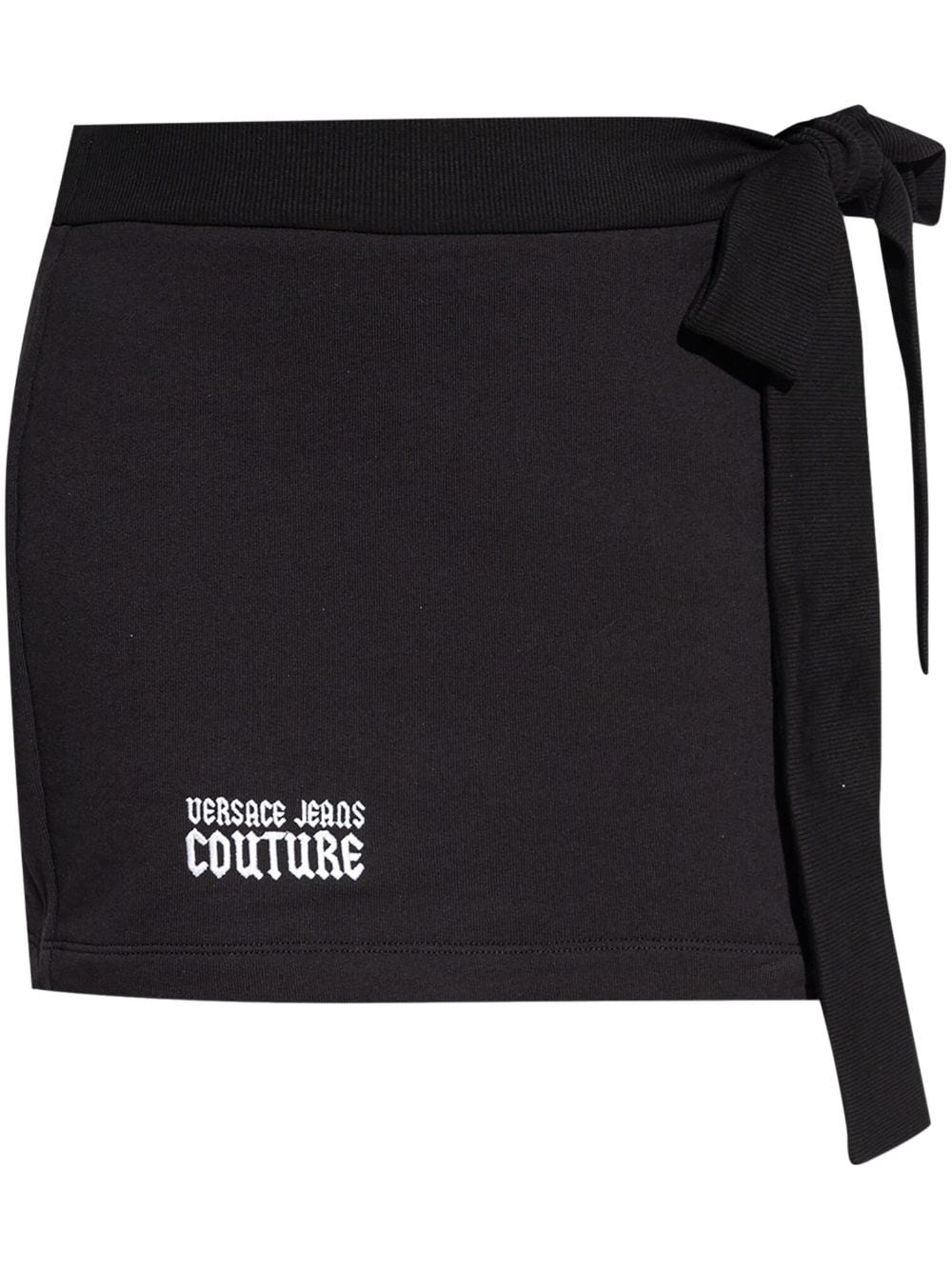 logo-embroidered cotton mini skirt - 1