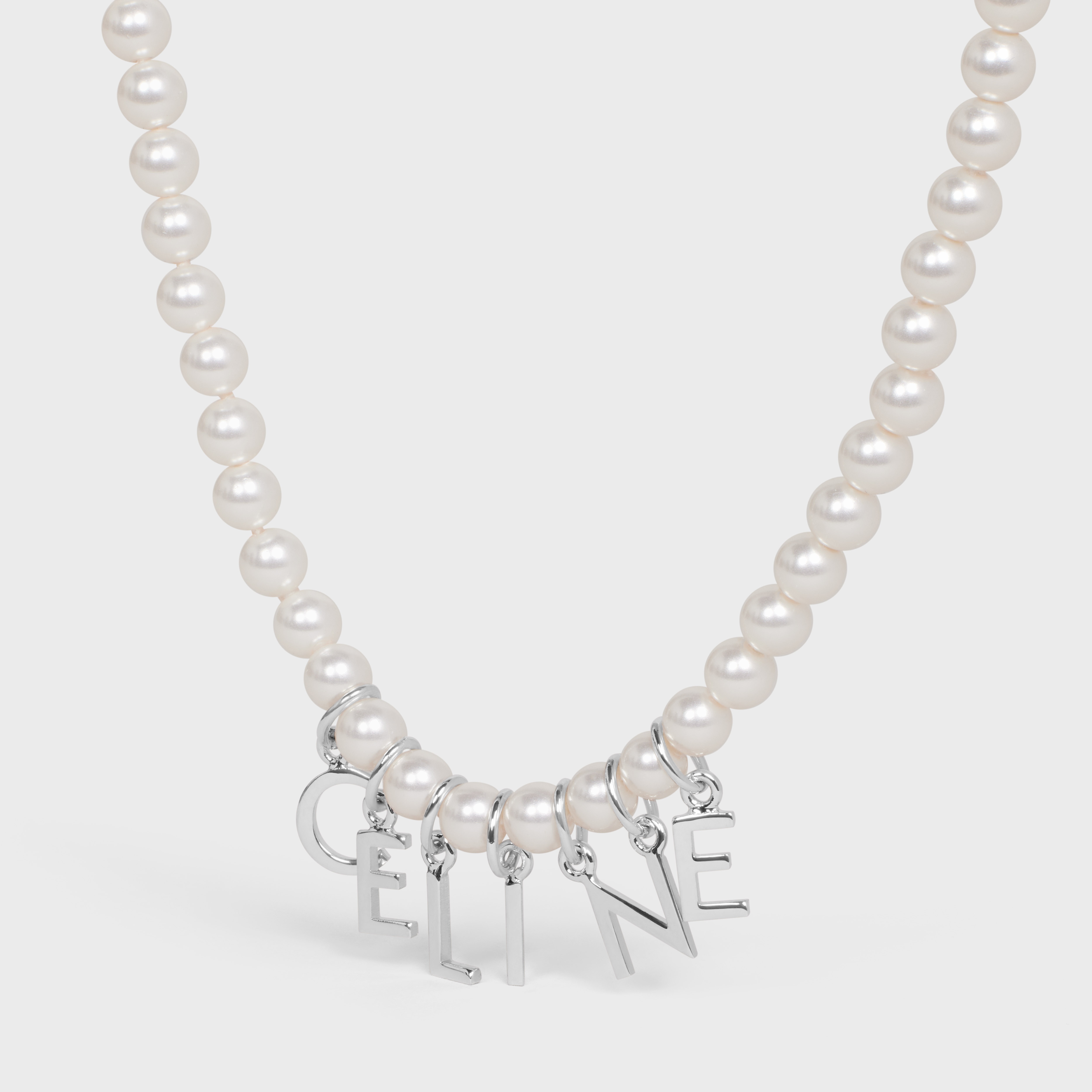 Celine Monochroms Necklace in Glass Pearls and Brass with Rhodium Finish - 2