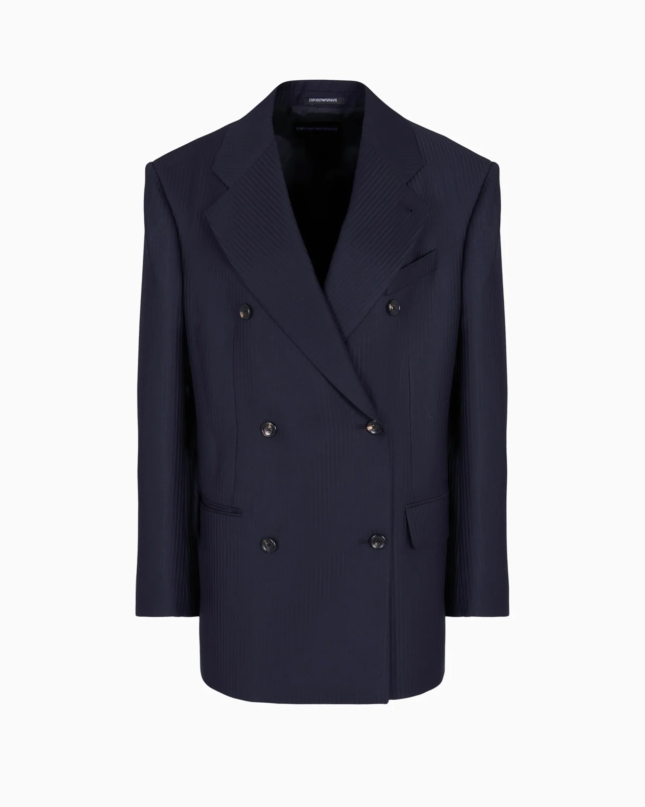 DOUBLE-BREASTED BLAZER IN WOOL SATIN WITH ALTERNATING STRIPES - 1