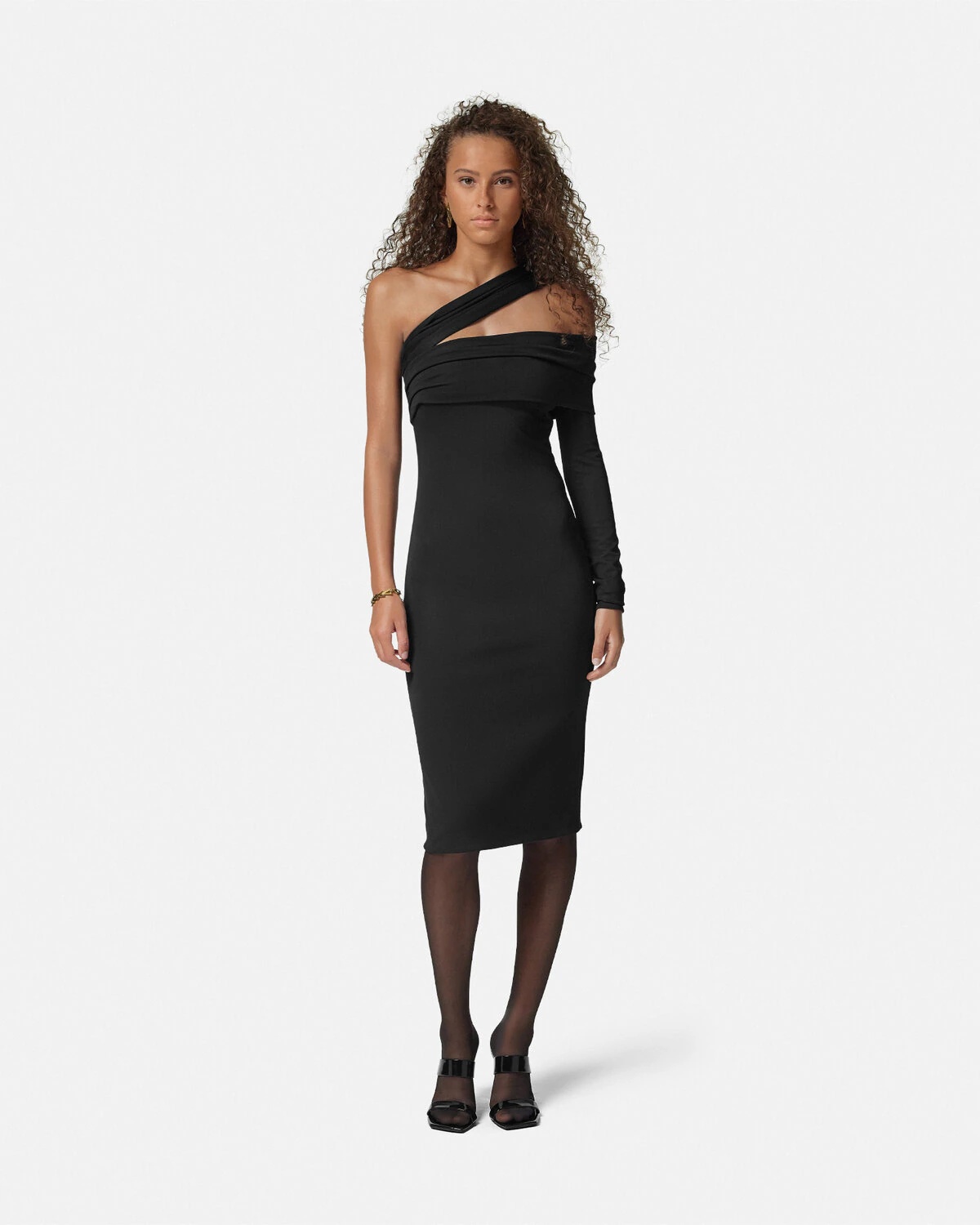 One-Shoulder Gathered Midi Dress - 4