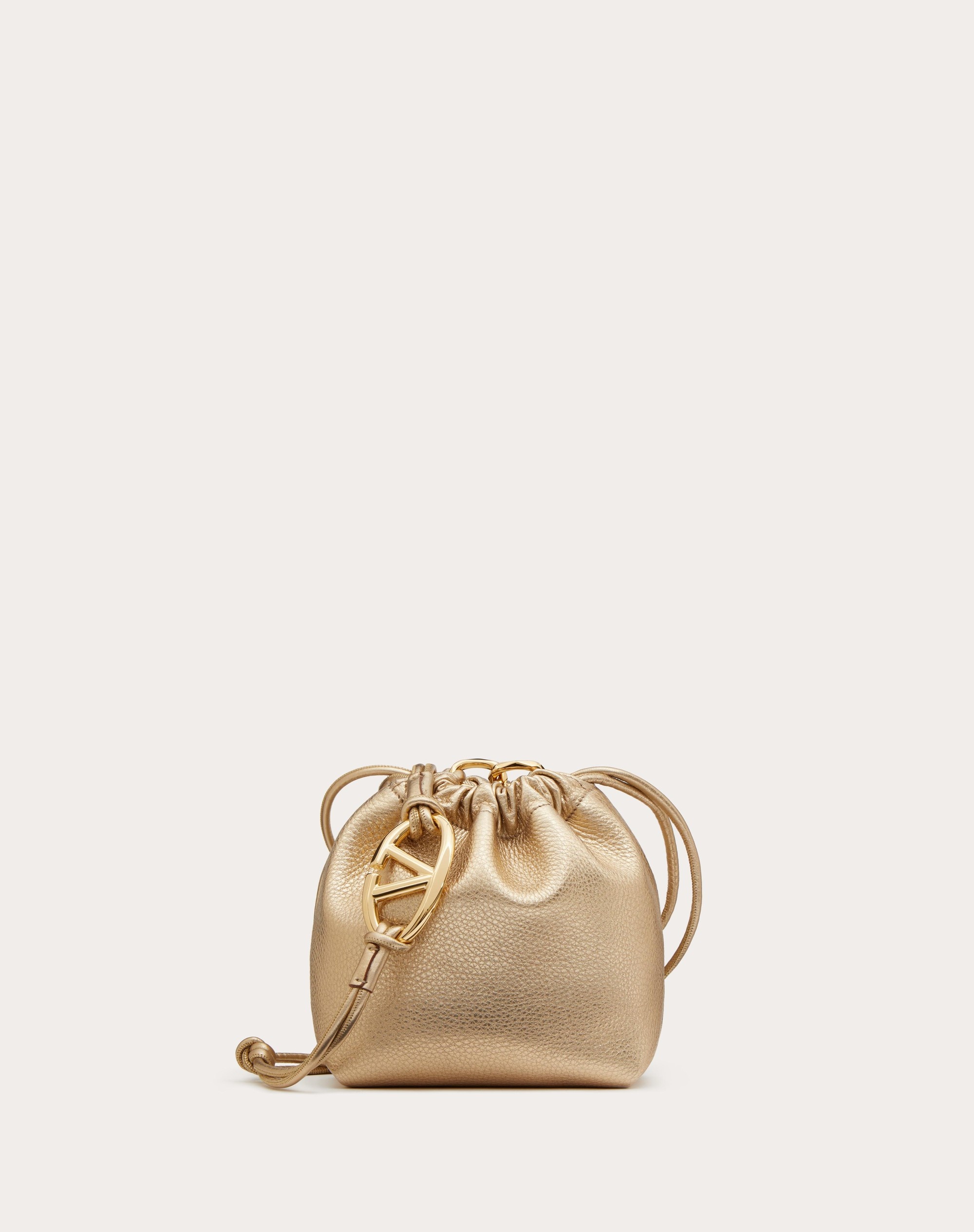 VLOGO POUF METALLIC LEATHER MINI BUCKET BAG - 1