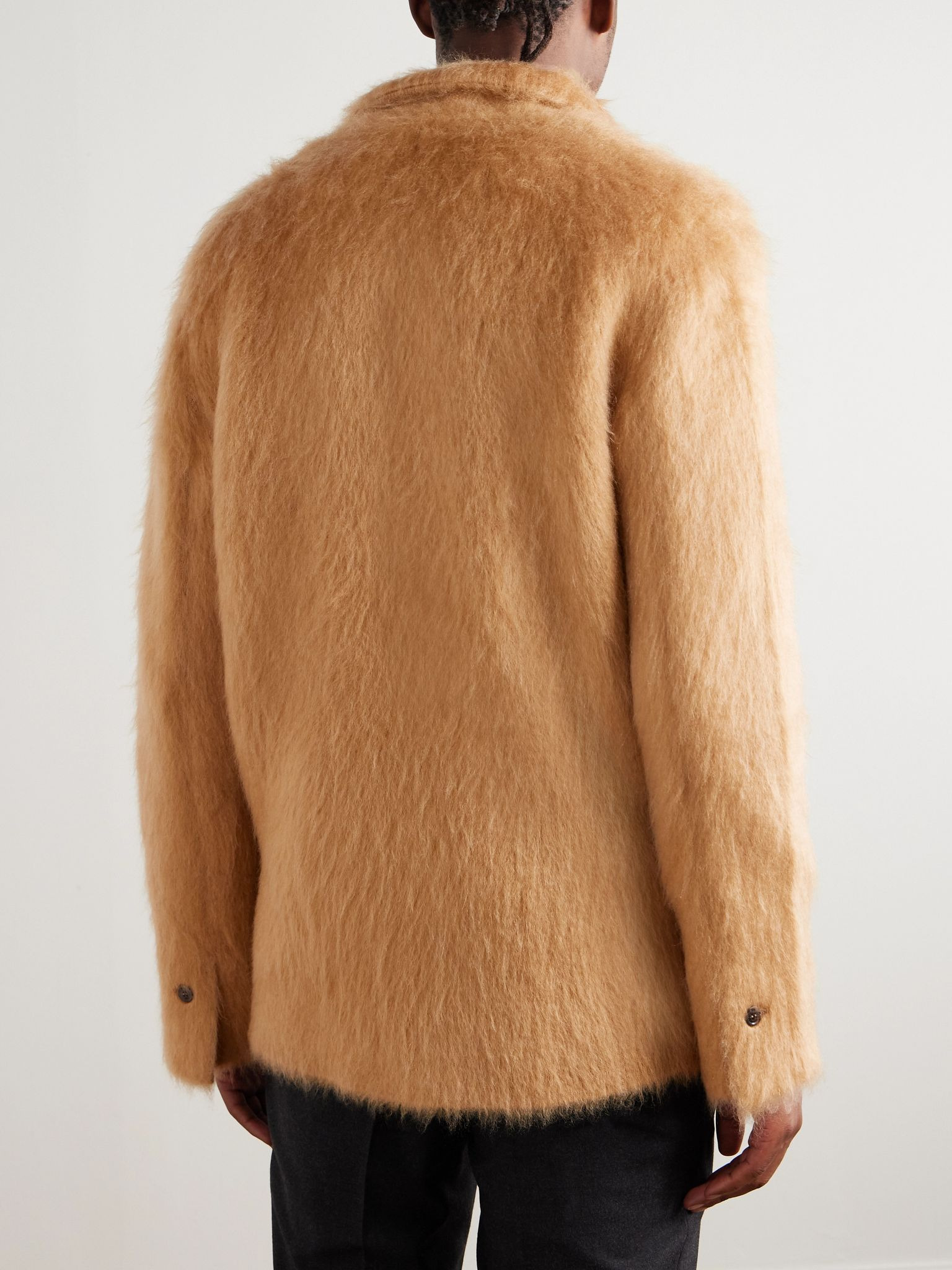 Double-Breasted Brushed Cashmere, Mohair and Silk-Blend Blazer Beige - 3
