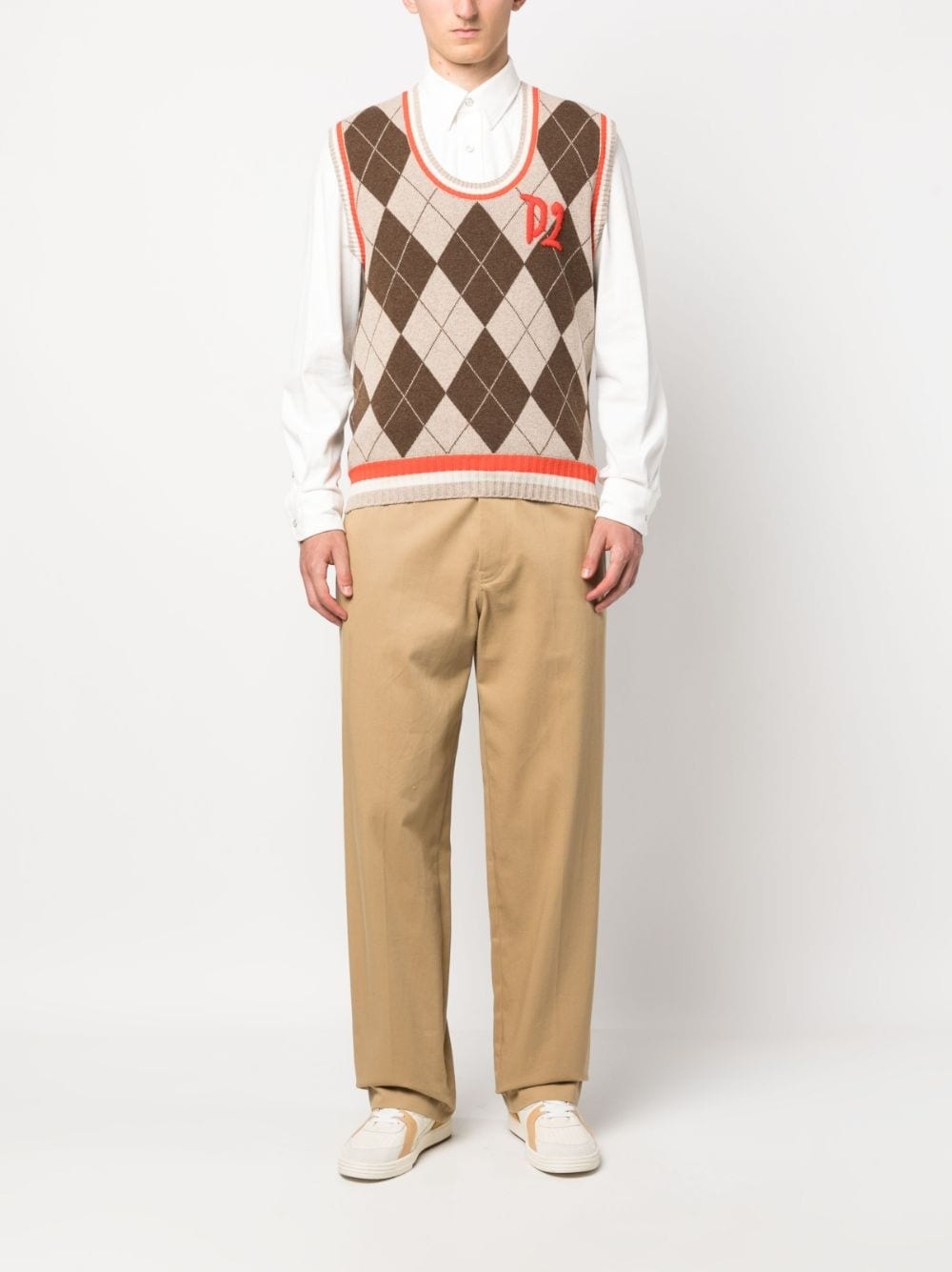argyle-patern wool-silk vest - 2