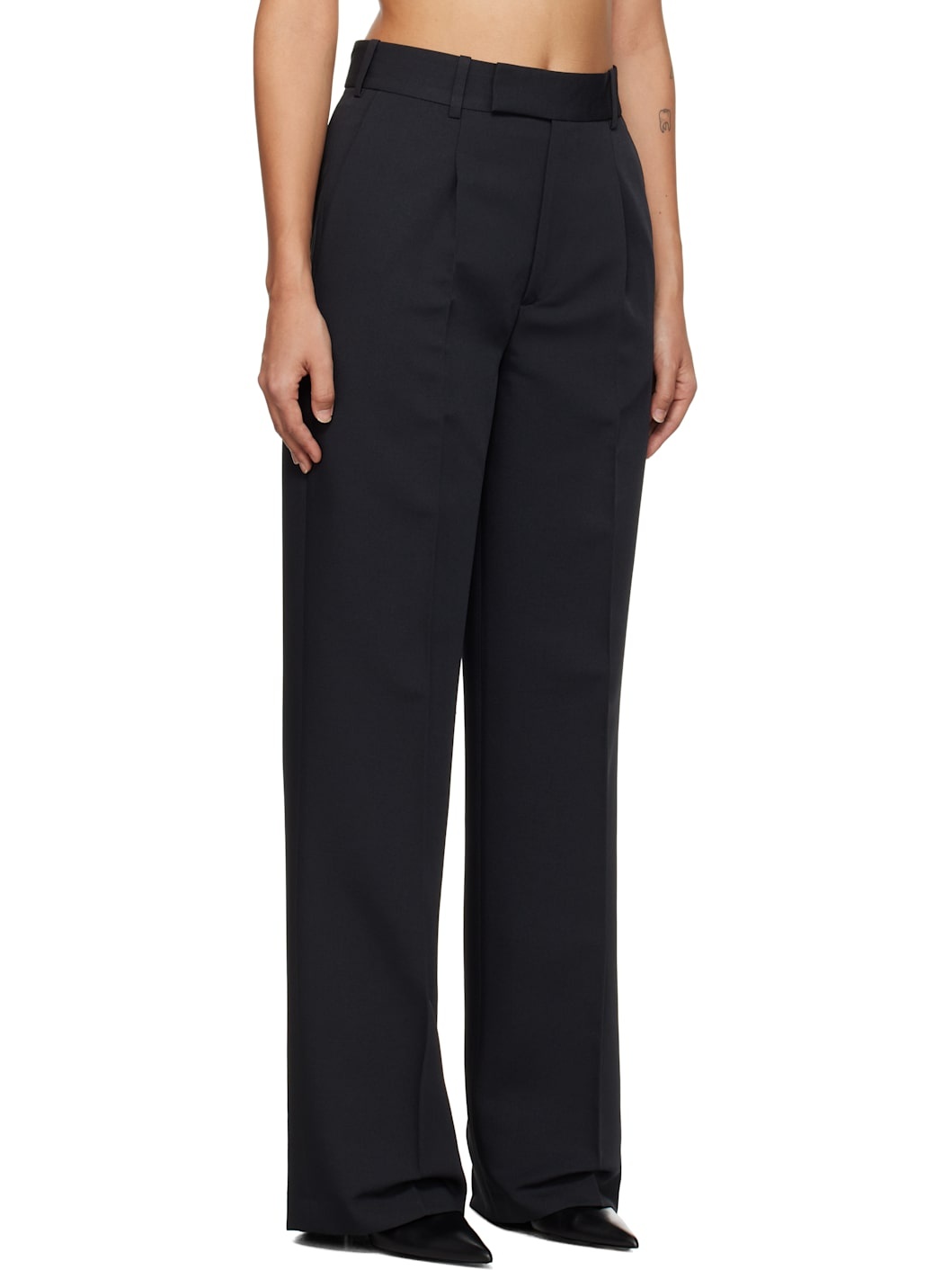 Black Relaxed Single Pleated Trousers - 2