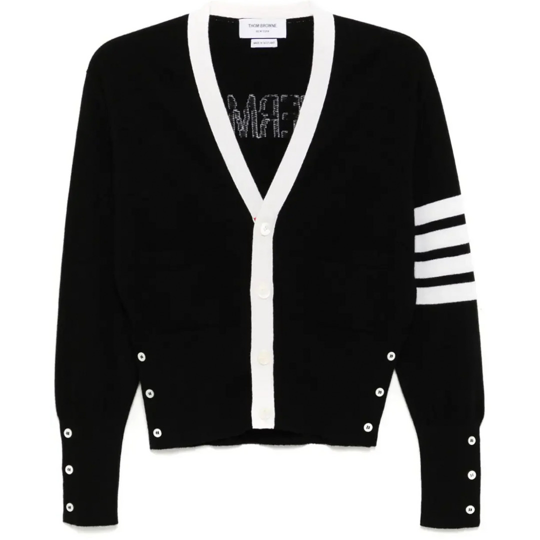 Cashmere Nevermore Intarsia 4-Bar Classic Short Cardigan - 1